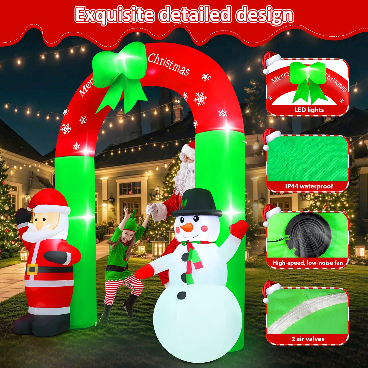 Lookfly 8FT Christmas Inflatable Archway,Christmas Blow Up Yard Decorations with Santa Claus and Snowman,Outdoor Christmas Decorations with Bow LED Lights