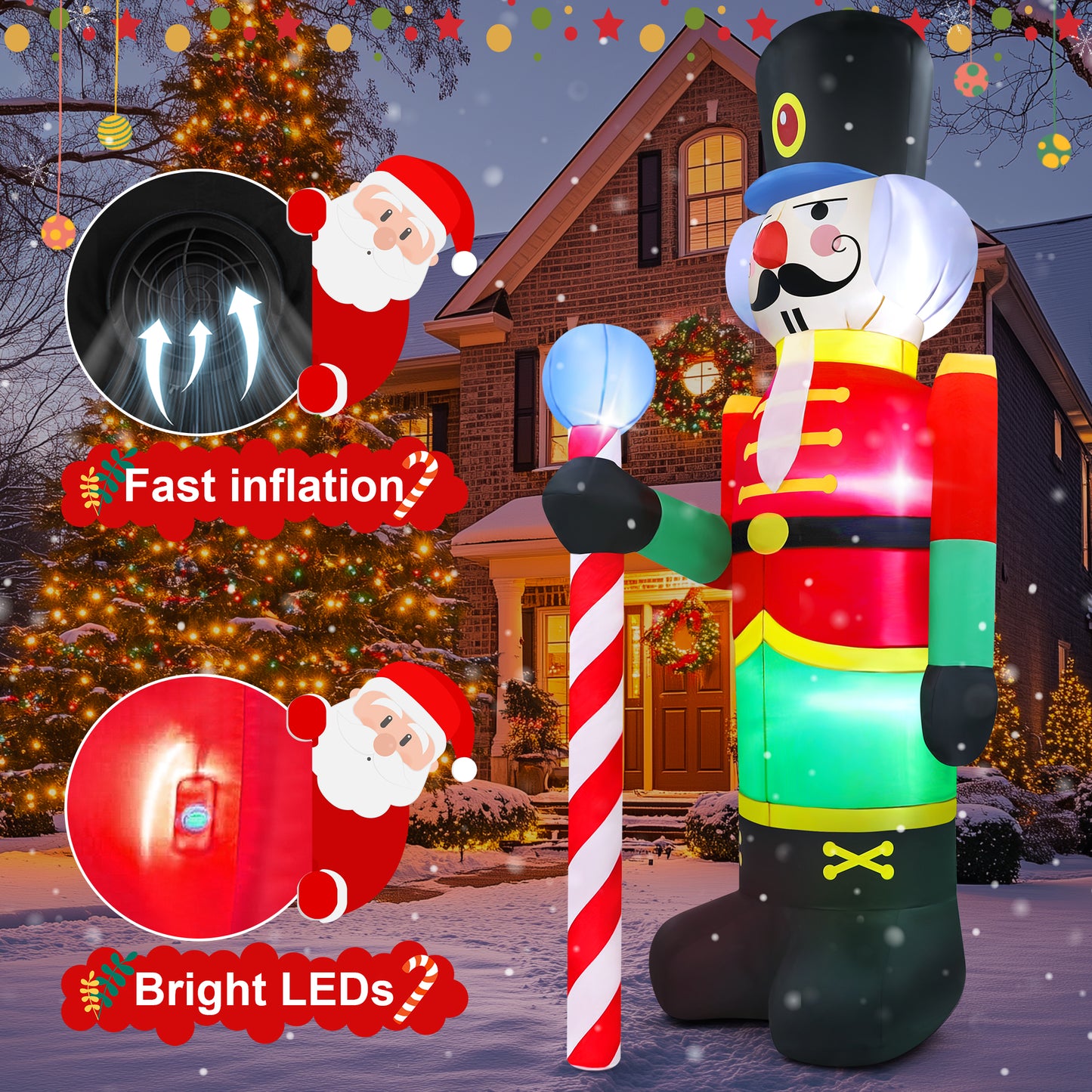 Yexmas 8FT Christmas Inflatable Nutcracker Soldier Outdoor Decor with Large Blow Up Soldier with LED Lights for Yard,Garden,Lawn