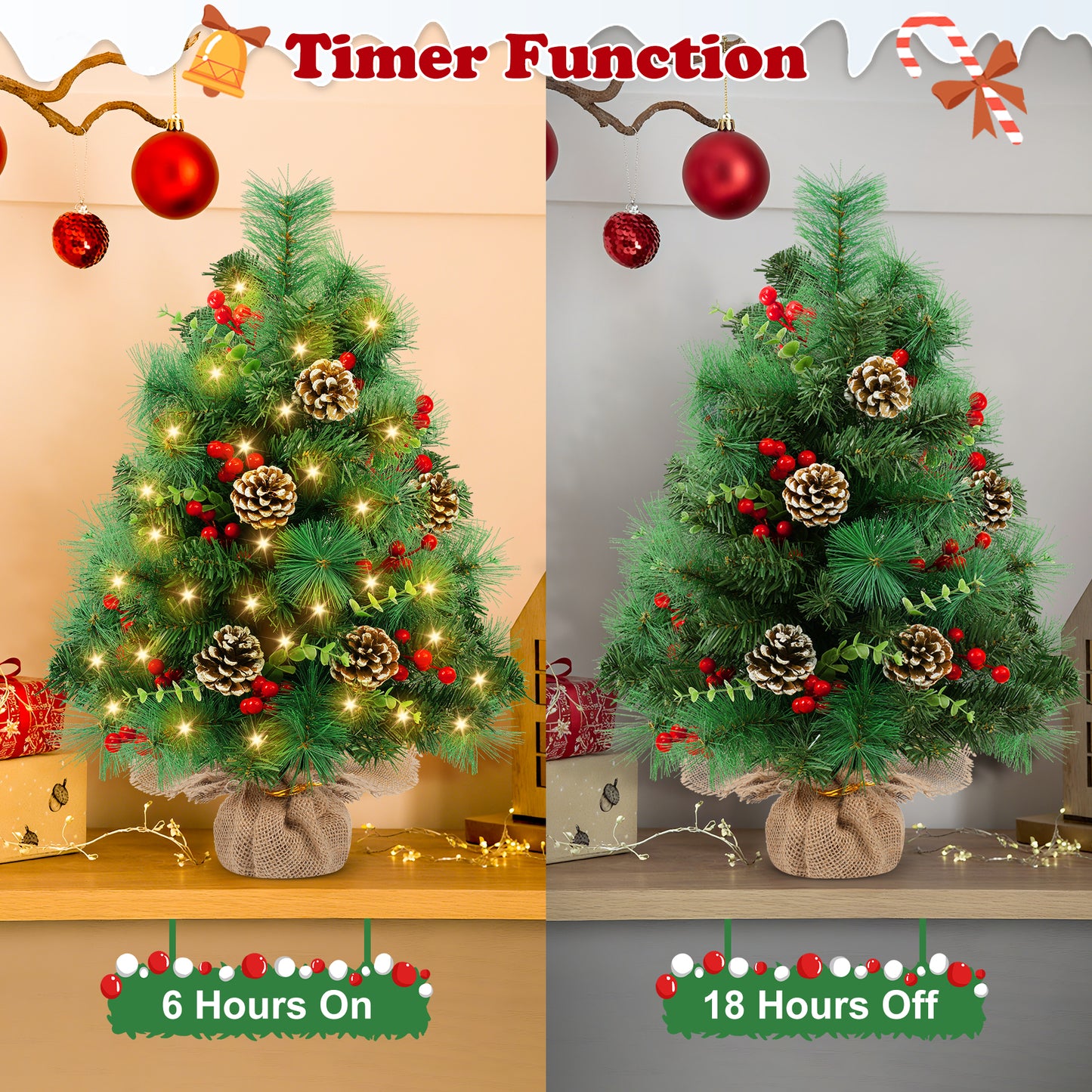Yexmas 2PCS Pre-lit Artificial Mini Christmas Tree,30 Inch Small Tabletop Xmas Tree for Indoor Outdoor Christmas Decor