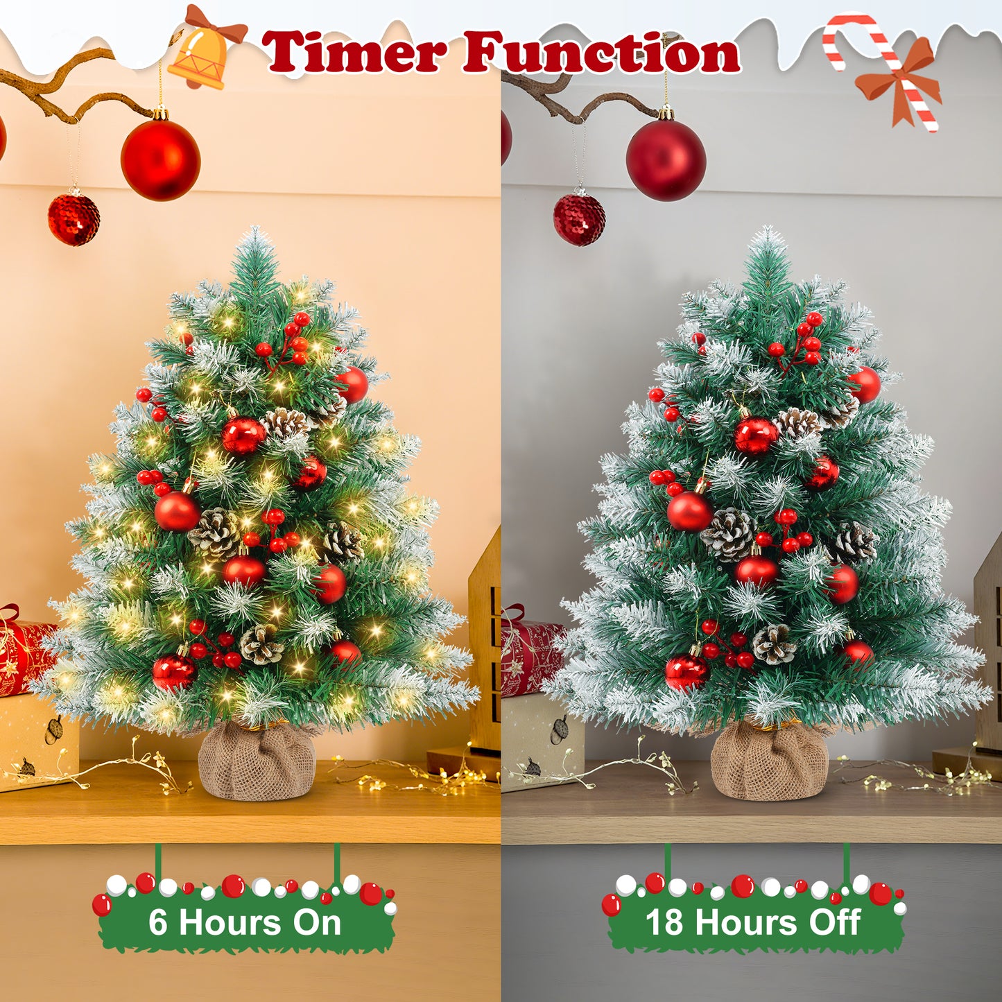 Yexmas 2PCS Pre-lit Artificial Mini Christmas Tree,24 Inch Small Tabletop Xmas Tree for Indoor Outdoor Christmas Decor