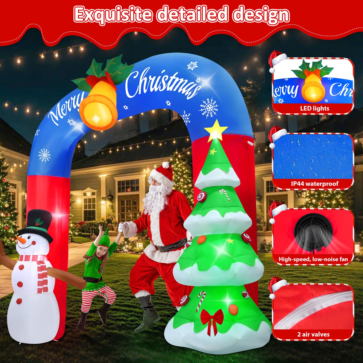 Lookfly 8FT Christmas Inflatable Archway with Snowman & Christmas Tree,Blow Ups Xmas Inflatable with LED Lights,Outdoor Decor for Xmas Holiday Party Yard Garden Lawn