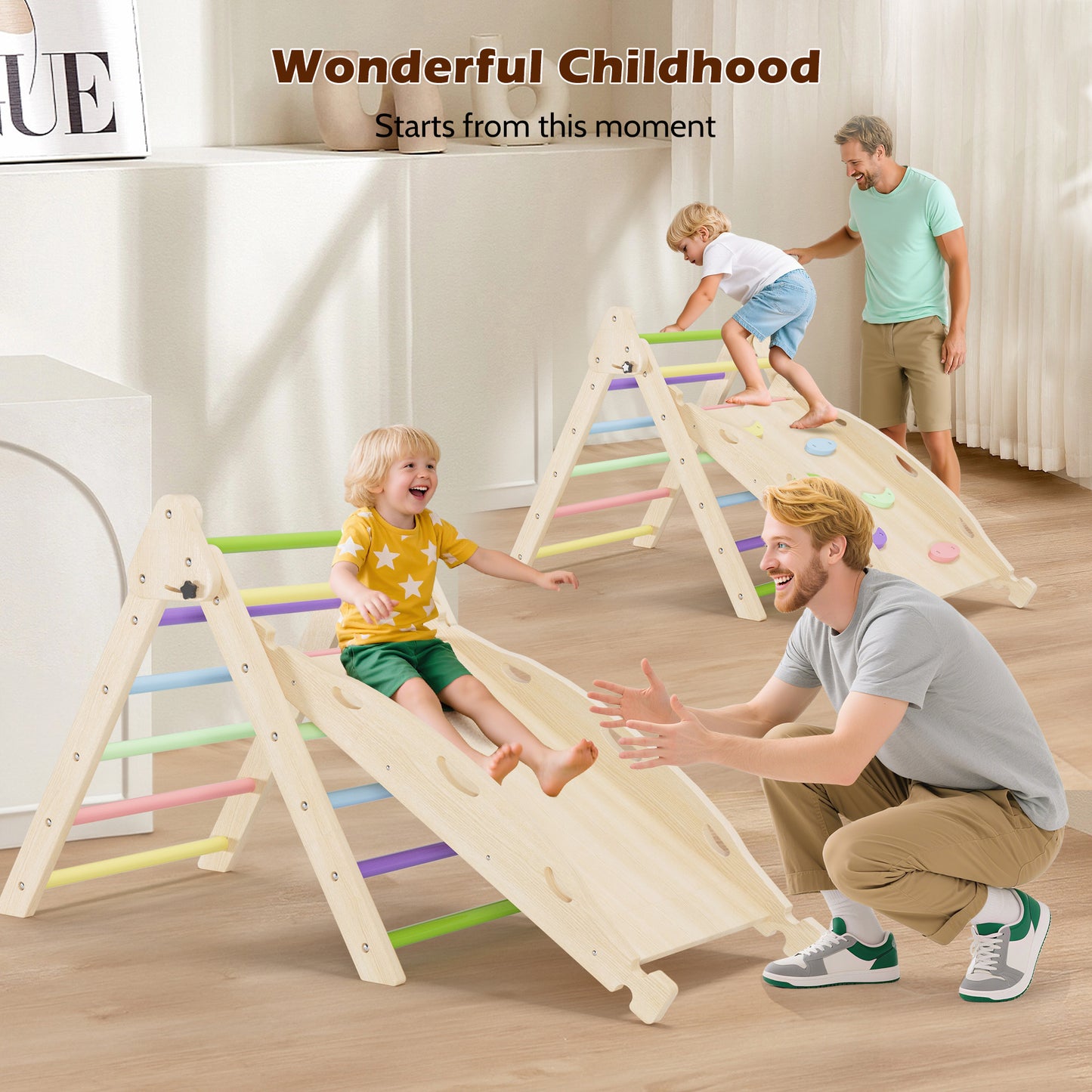 Lookfly 9 in1 Pikler Triangle Set Foldable Baby Climbing Toys for Toddlers 1-6 Inside with Ramp Seesaw,Toddler Climbing Toys Indoor Baby Gift