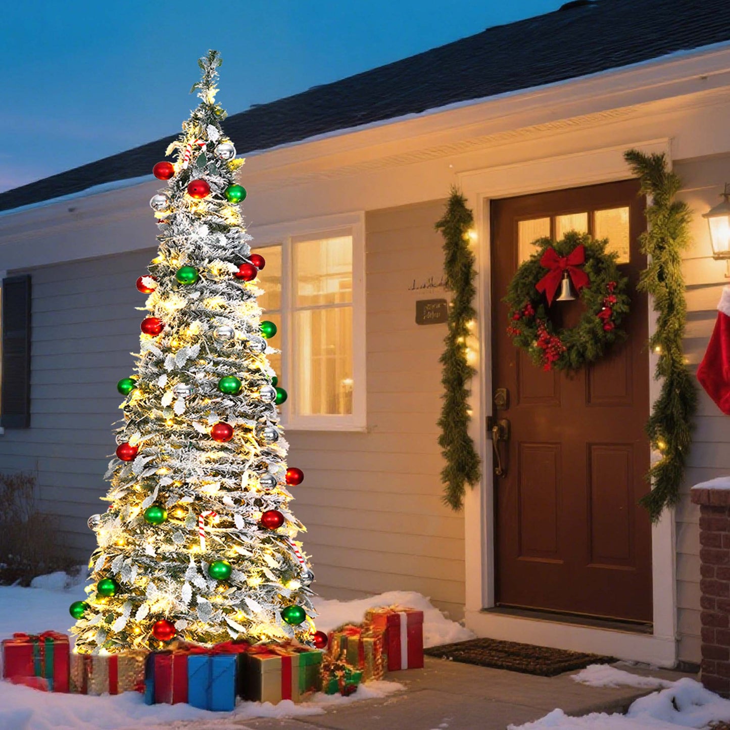 Lookfly 6FT Pop-Up Artificial Christmas Tree with 300LED Lights,White Prelit Christmas Tree with Foldable Base