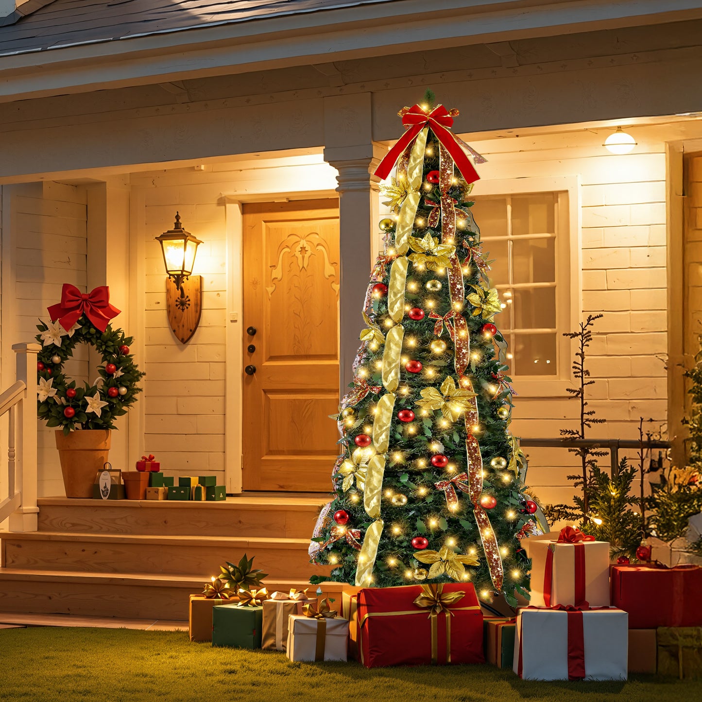 Lookfly 6FT Pre-Lit Christmas Tree,Green Pop Up Christmas Trees for Indoor Holiday Party Decorations