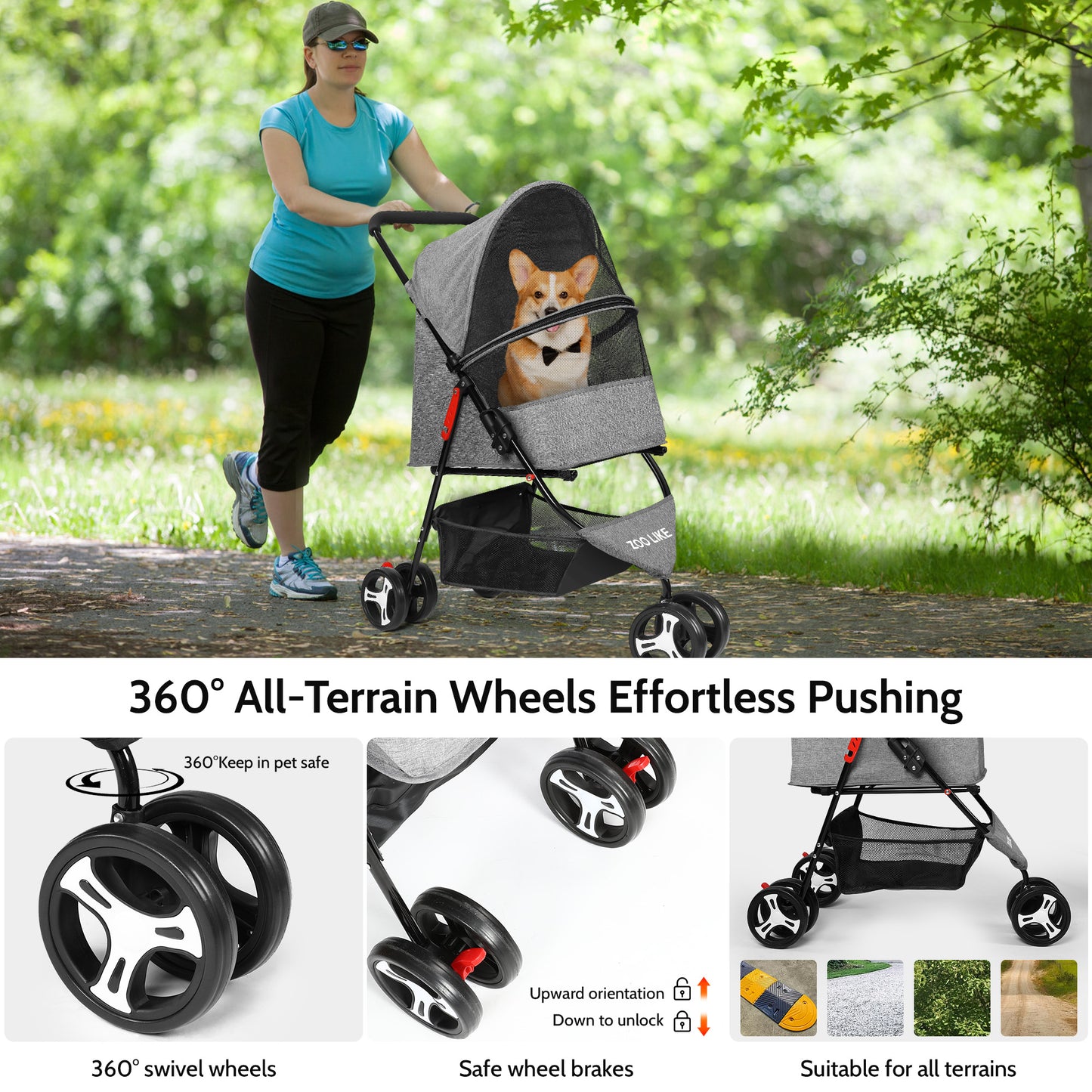 Zoolike 3 Wheel Pet Stroller Cat Dog Stroller Foldable Jogging Travel Perros Carrier for Small Medium Dogs,Puppy Stroller,Black