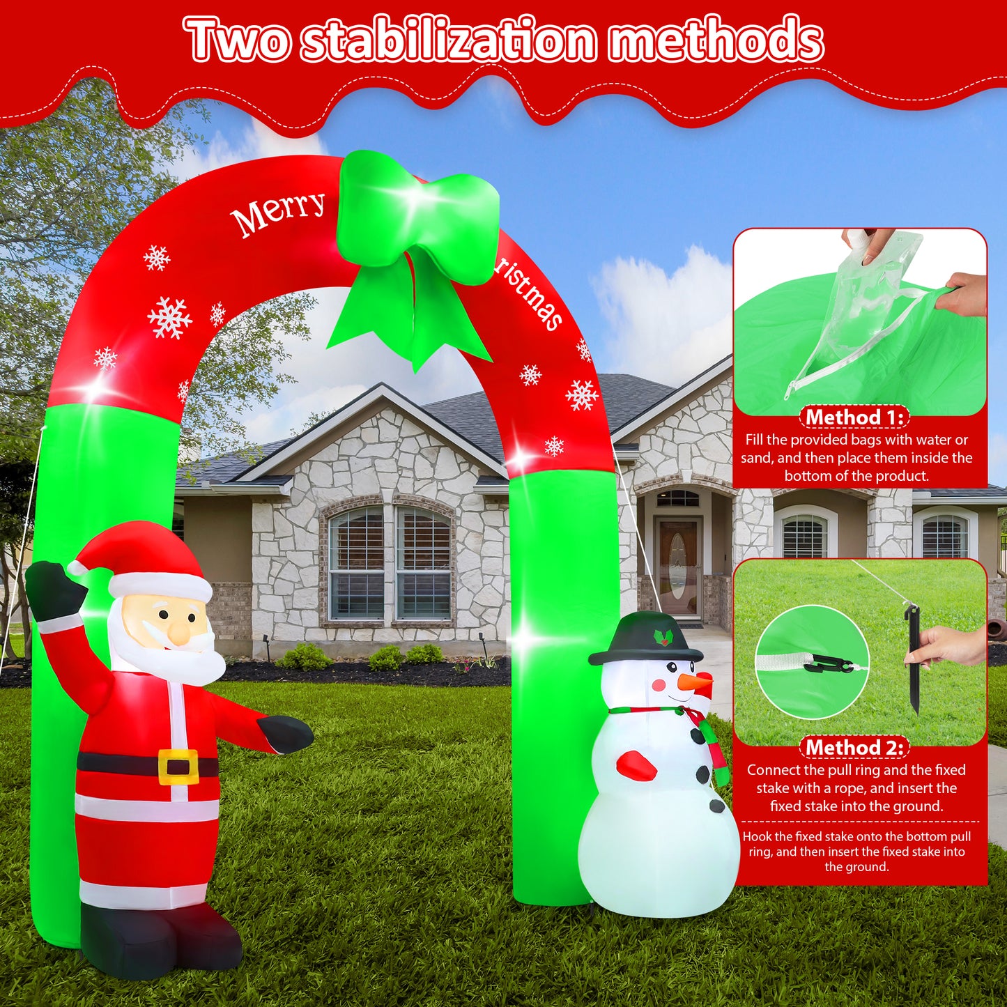 Lookfly 8FT Christmas Inflatable Archway,Christmas Blow Up Yard Decorations with Santa Claus and Snowman,Outdoor Christmas Decorations with Bow LED Lights