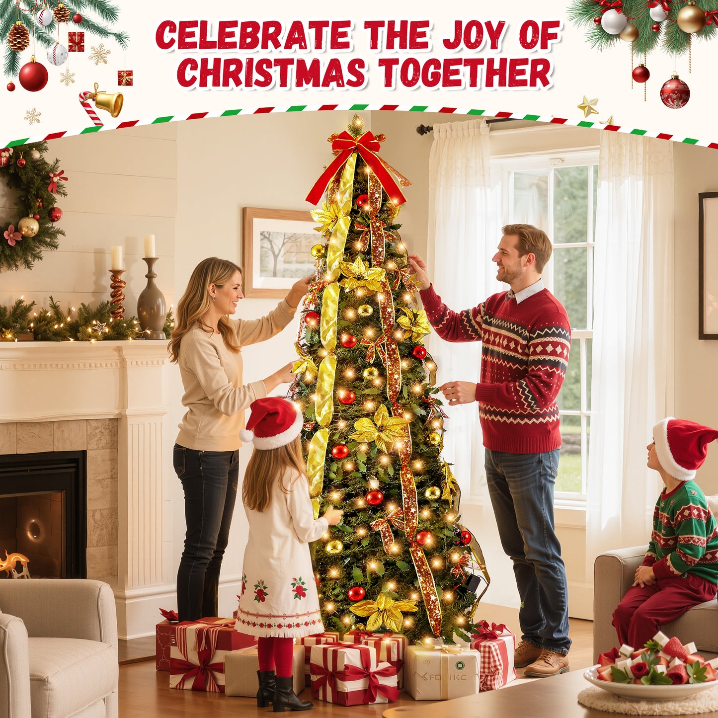 Lookfly 6FT Pre-Lit Christmas Tree,Green Pop Up Christmas Trees for Indoor Holiday Party Decorations