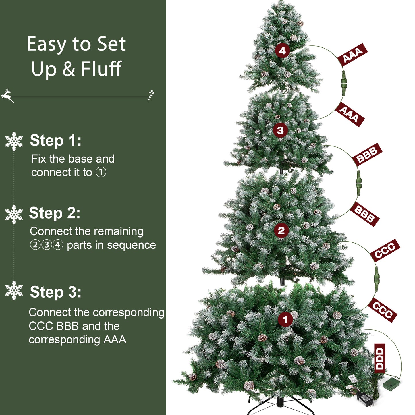 Yexmas 9ft Pre-Lighted Christmas Tree, 8 Modes LED Lights, Artificial Xmas Tree with Large Storage Bag