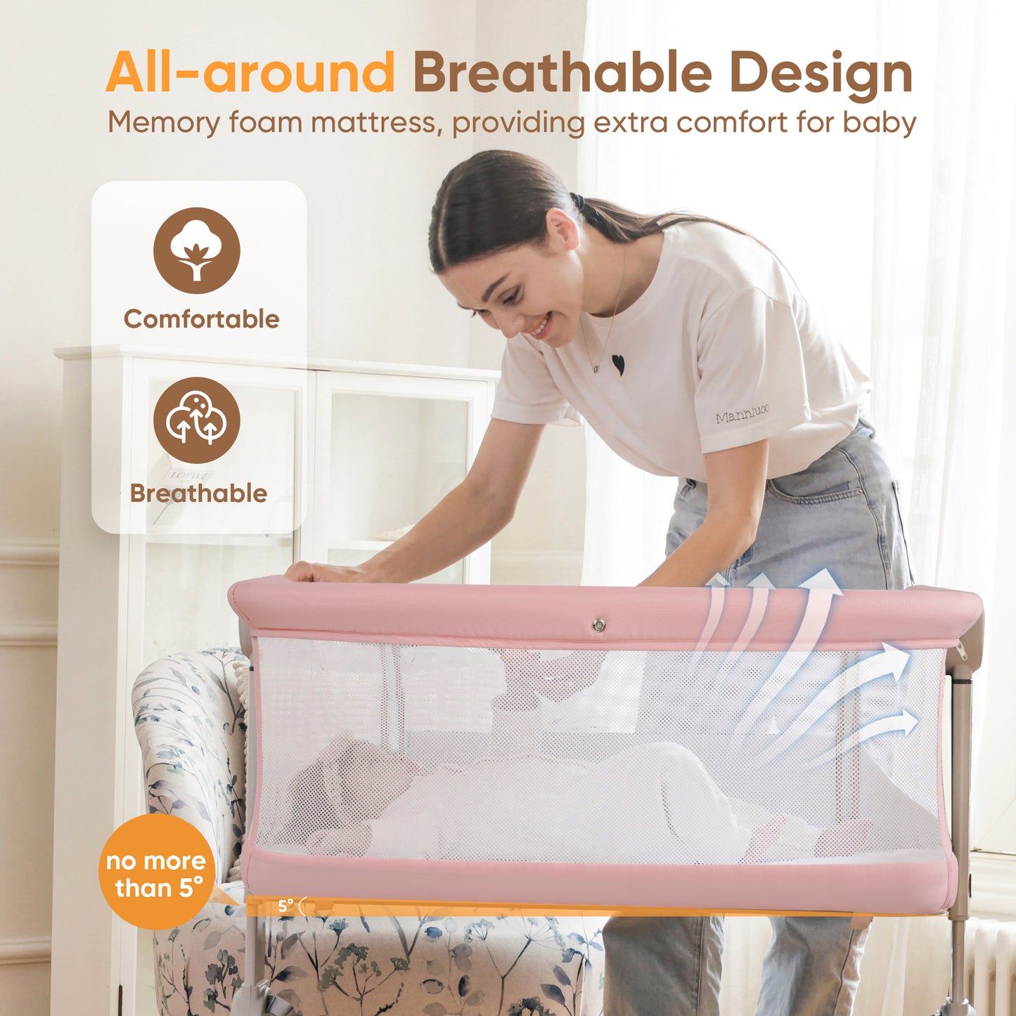 Babyeap 3 in 1 Baby Bassinet,Baby Basinet Bedside Sleeper, Standalone Baby Crib,6 Height Adjustable Portable Crib for Newborn