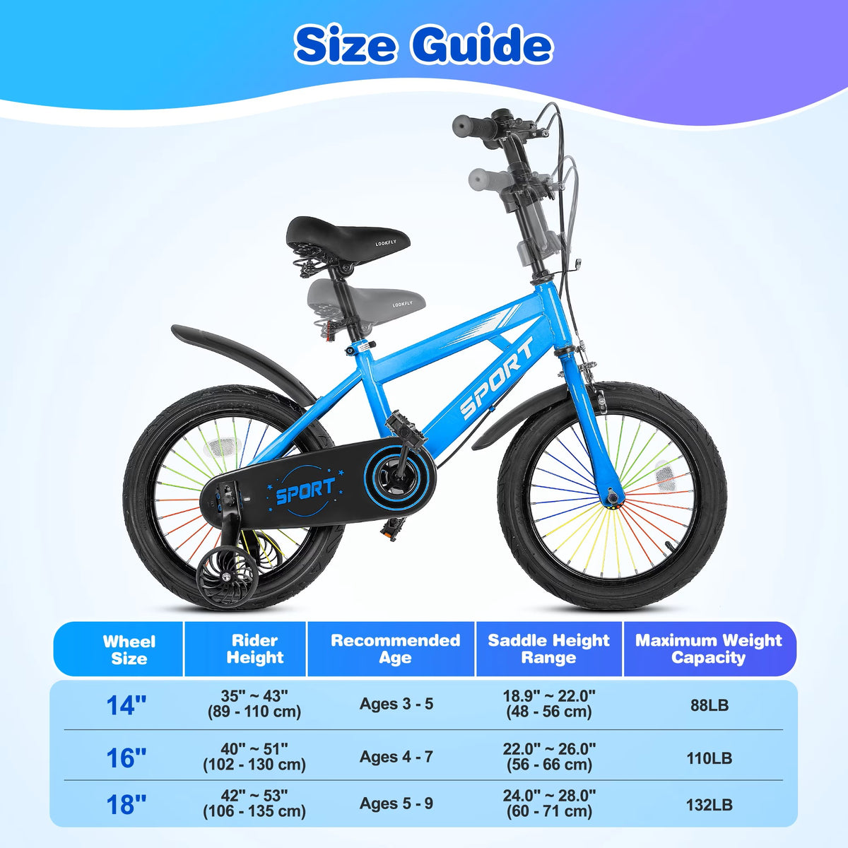 Lookfly 14" Kids Bike for Boys and Girls with Removable Training Wheels,Children's Cicycle,Blue