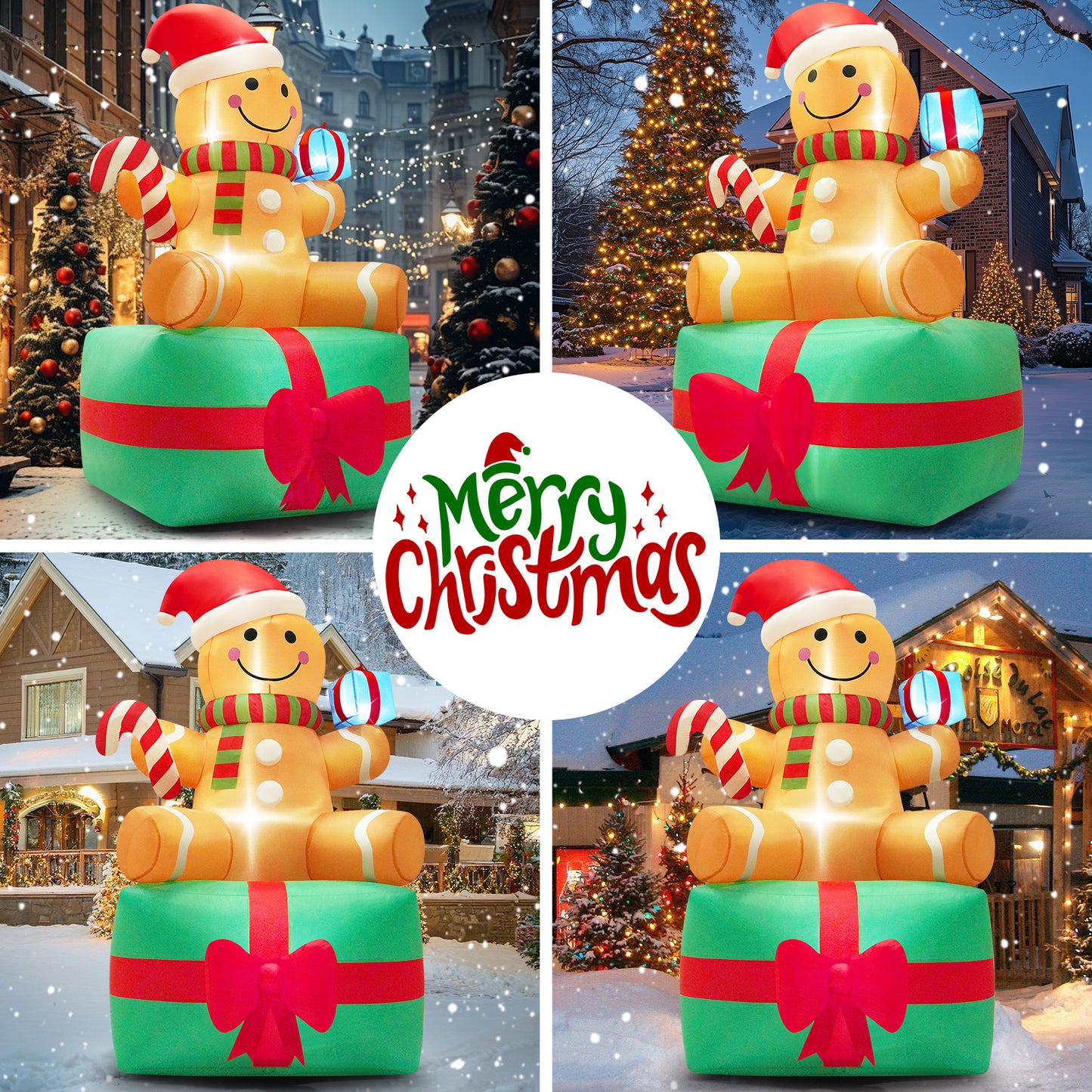 Yexmas 6 ft Christmas Inflatables Gingerbread Man with Candy, Blow up Outdoor Decorations with LED Lights Built-in for Holiday Party Xmas Yard Garden