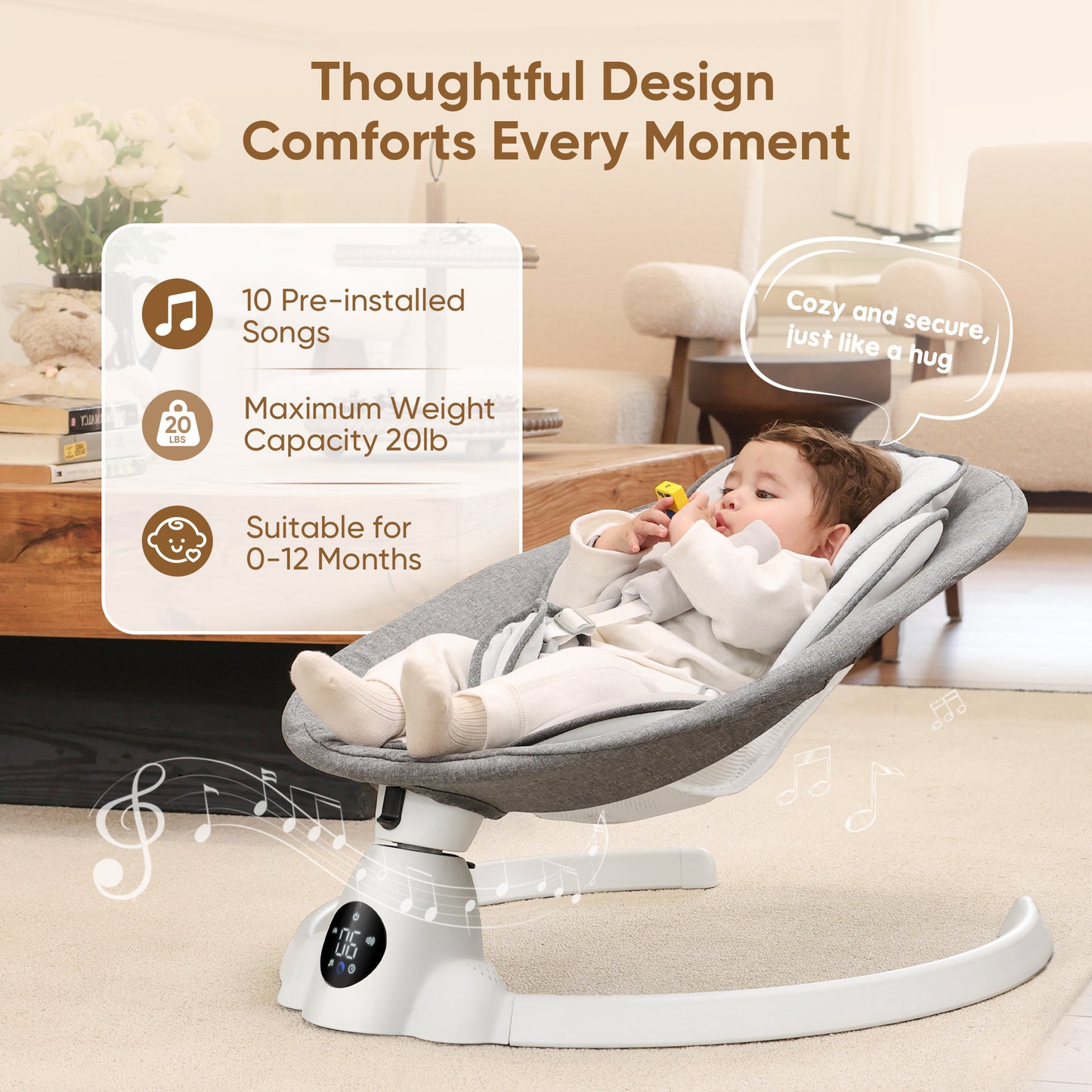 Babyeap Baby Swing for Infants - Smart Electric Swing with Bluetooth Control 5-point Harness,5 Sway Speed,10 Lullabies(Gray)