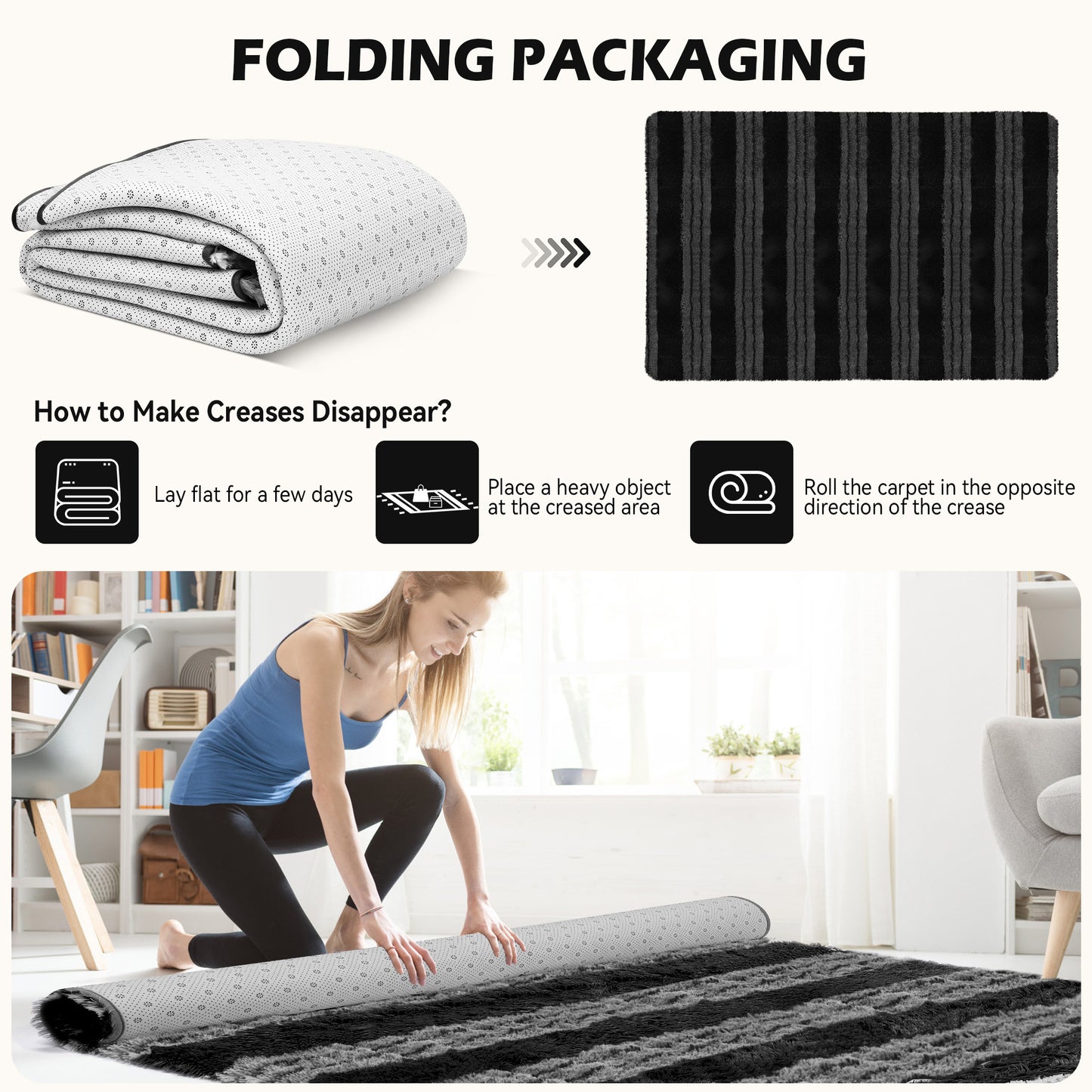 CozyDesg Soft Area Rugs for Living Room Bedroom,Large Rug Fluffy Fuzzy Shag Shaggy Soft Plush Carpet,Indoor Floor Carpet for Dining Room Home Decor,Dark Gray & Black