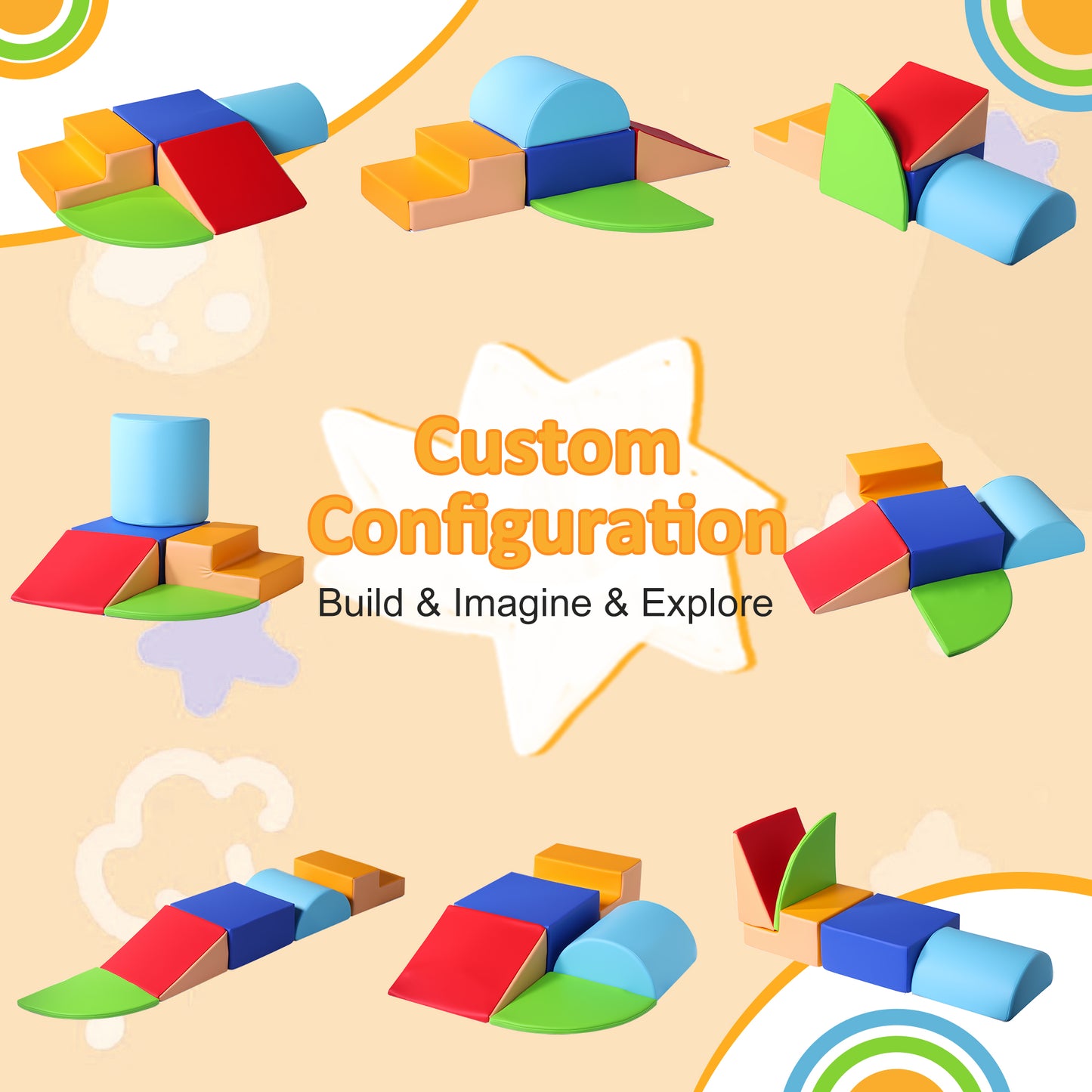 Lookfly 5-Piece Soft PU Leather Toddlers Climbing Toys,Play Set Indoor Baby Climbing Toysclimbing Foam Blocks for 1-3