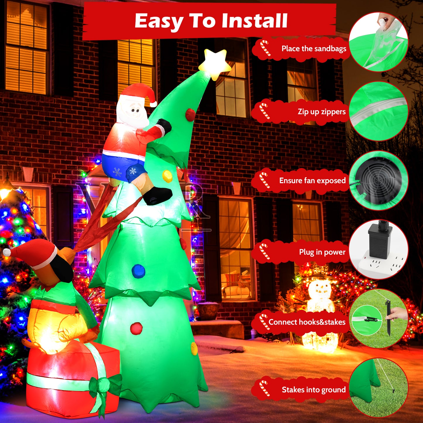 Lookfly 7.2FT Large Outdoor Inflatable Christmas Tree with Santa Claus and Dog,Built-in LED Lights,Fun Blow Up Xmas Decor Suitable for Yard,Garden,Lawn