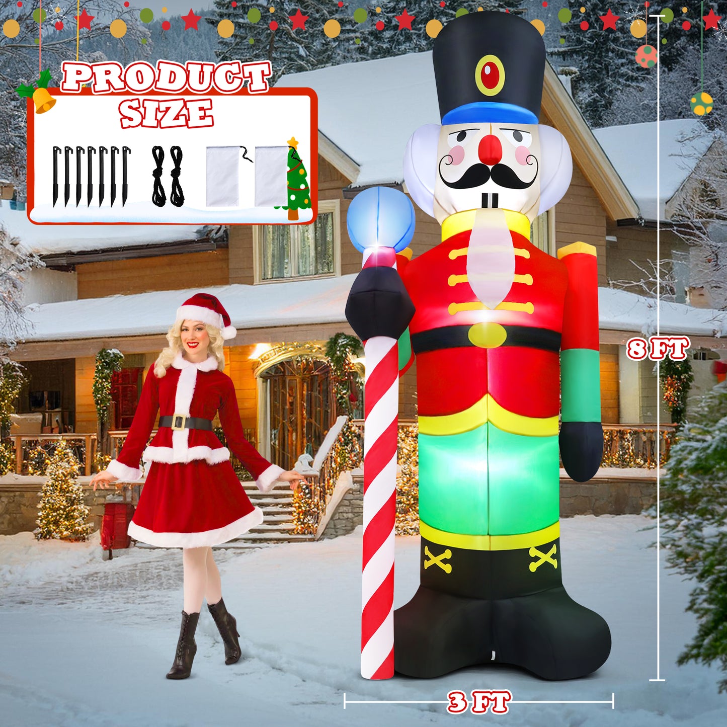 Yexmas 8FT Christmas Inflatable Nutcracker Soldier Outdoor Decor with Large Blow Up Soldier with LED Lights for Yard,Garden,Lawn
