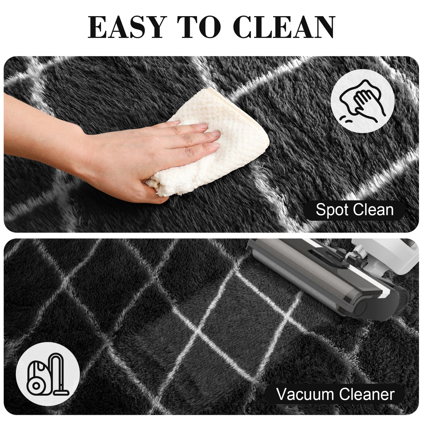 CozyDesg Shag Area Rugs,4'x6' Soft Fluffy Shaggy Carpet for Living Room,Large Rug for Bedroom Dining Room Home Decor Room Decor,Black & White