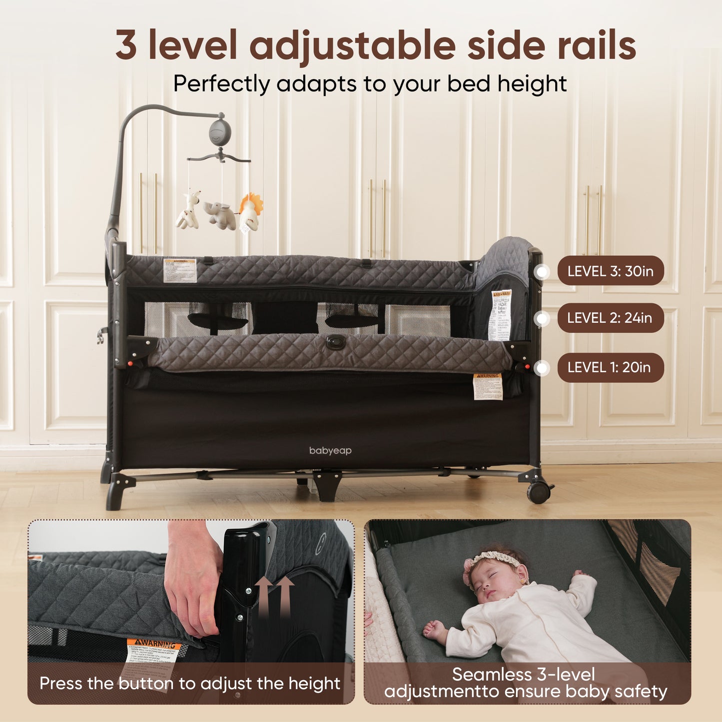 Babyeap 5 in 1 Baby Bassinet,Baby Sleeping Bed,Baby Changing Table,Baby Playpen,Standalone Baby Crib,Baby Bedside Bassinet for Newborn Baby