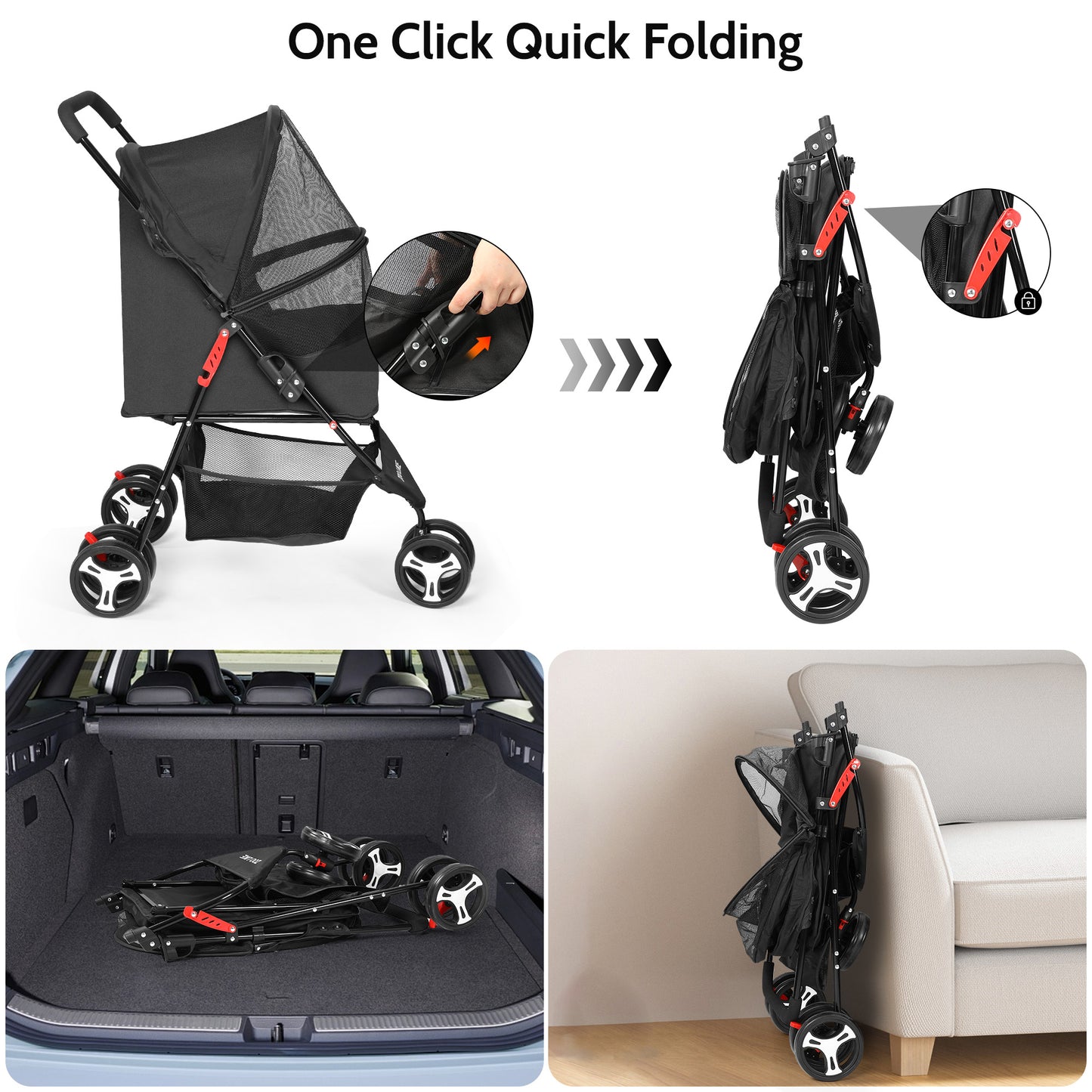 Zoolike 3 Wheel Pet Stroller Cat Dog Stroller Foldable Jogging Travel Perros Carrier for Small Medium Dogs,Puppy Stroller,Black