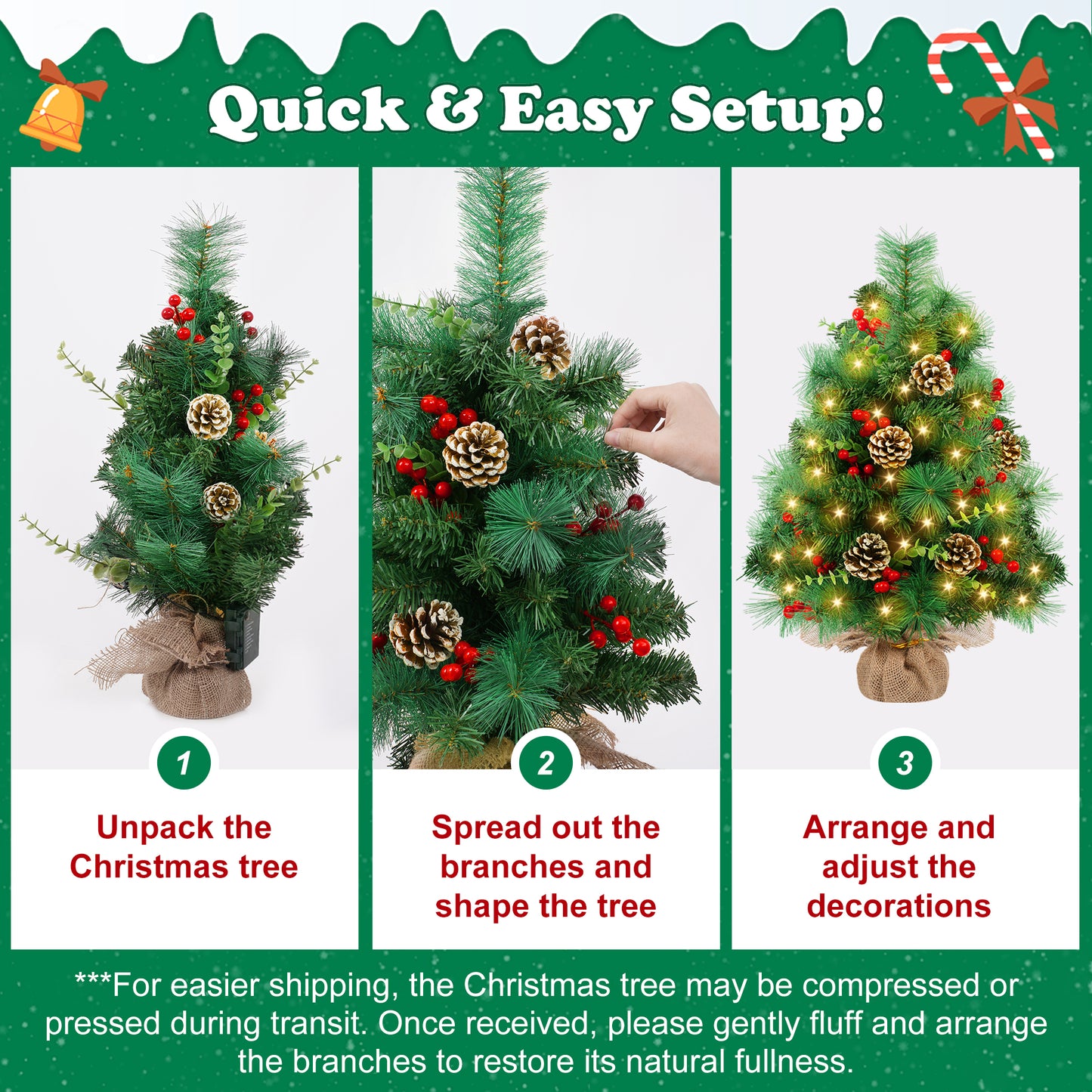Yexmas 2PCS Pre-lit Artificial Mini Christmas Tree,30 Inch Small Tabletop Xmas Tree for Indoor Outdoor Christmas Decor