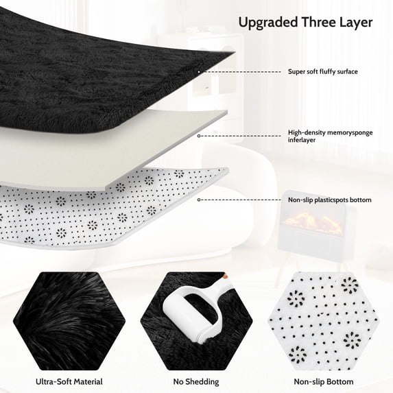 CozyDesg 9ft x 12ft Area Rugs, Soft Fluffy Area Rugs Floor Mat Floor Rugs for Living Room Bedroom Modern Decor Carpet,Black 2
