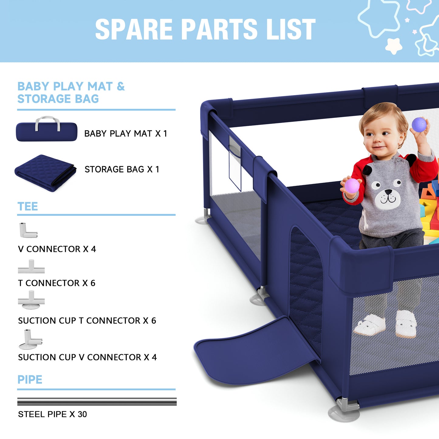 Babyeap Large Baby Playpen with Mat,71"x50"Playpen for Babies and Toddlers,Baby Play Yard Baby Fence Play Area Indoor Outdoor,Navy Blue