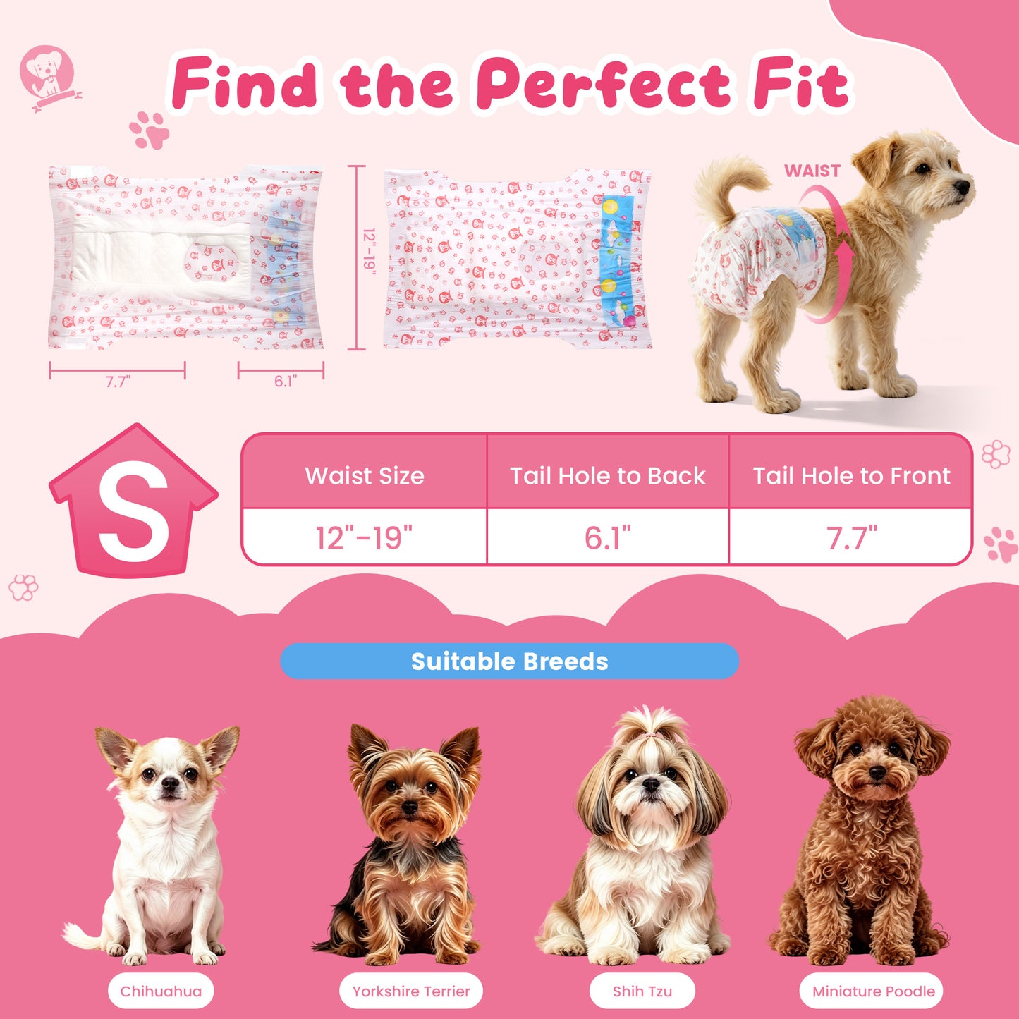 Zoolike Disposable Female Dog Diapers, Small Dog Diapers Female with Super-Absorbent, Leakproof&Breathable, 50 Count