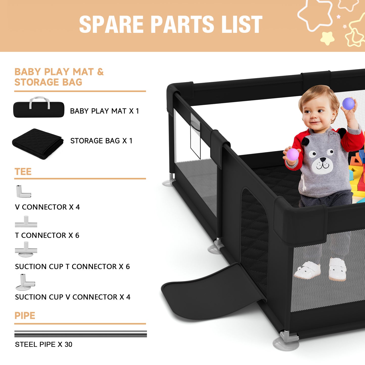 Babyeap Large Baby Playpen with Mat,71"x50"Playpen for Babies and Toddlers,Baby Play Yard Baby Fence Play Area Indoor Outdoor,Black
