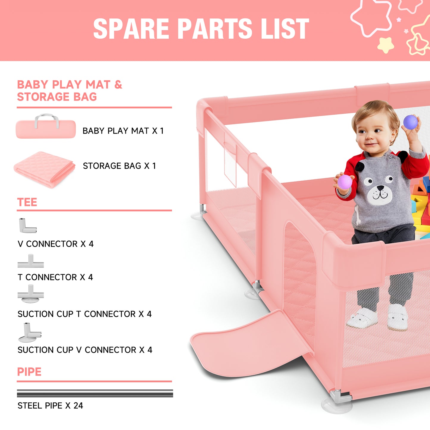 Babyeap Baby Playpen With Mat,50"x50"Play Pen for Babies and Toddlers,Play Yard With Gate for Indoor Outdoor,Pink
