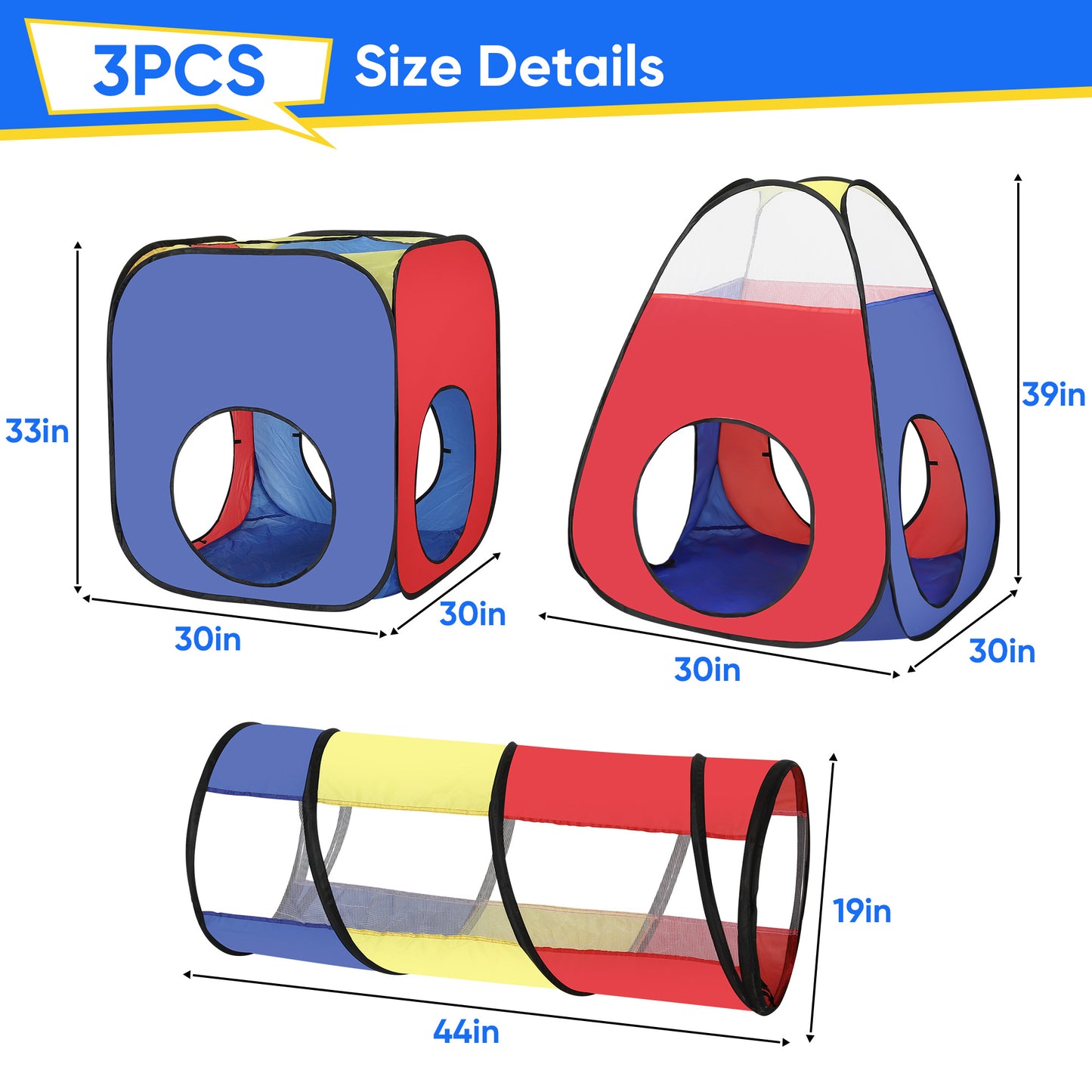 Yexmas 3 in 1 Kids Play Tent and Tunnels - Ball Pit+Crawl Tunnel+Castle Tent Playhouse Tent Set for Boys Girls Kids(No Ball)