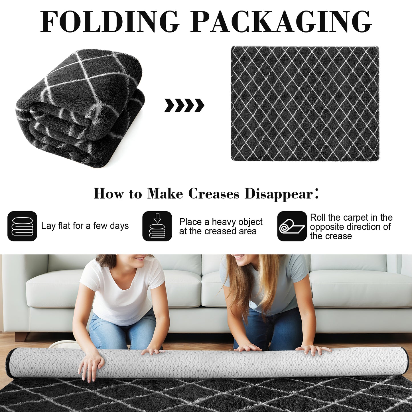 CozyDesg Shag Area Rugs,4'x6' Soft Fluffy Shaggy Carpet for Living Room,Large Rug for Bedroom Dining Room Home Decor Room Decor,Black & White