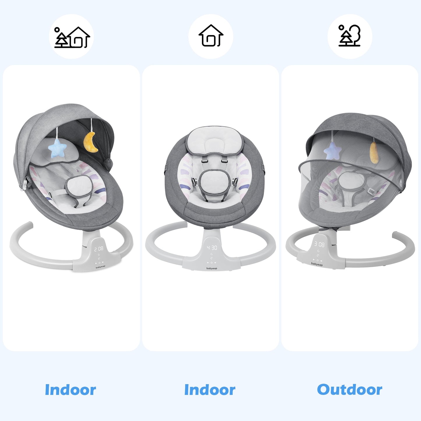 Babyeap Baby Swing for Infants - APP Remote Bluetooth Control, 5 Speed Settings, 10 Lullabies, USB Plug