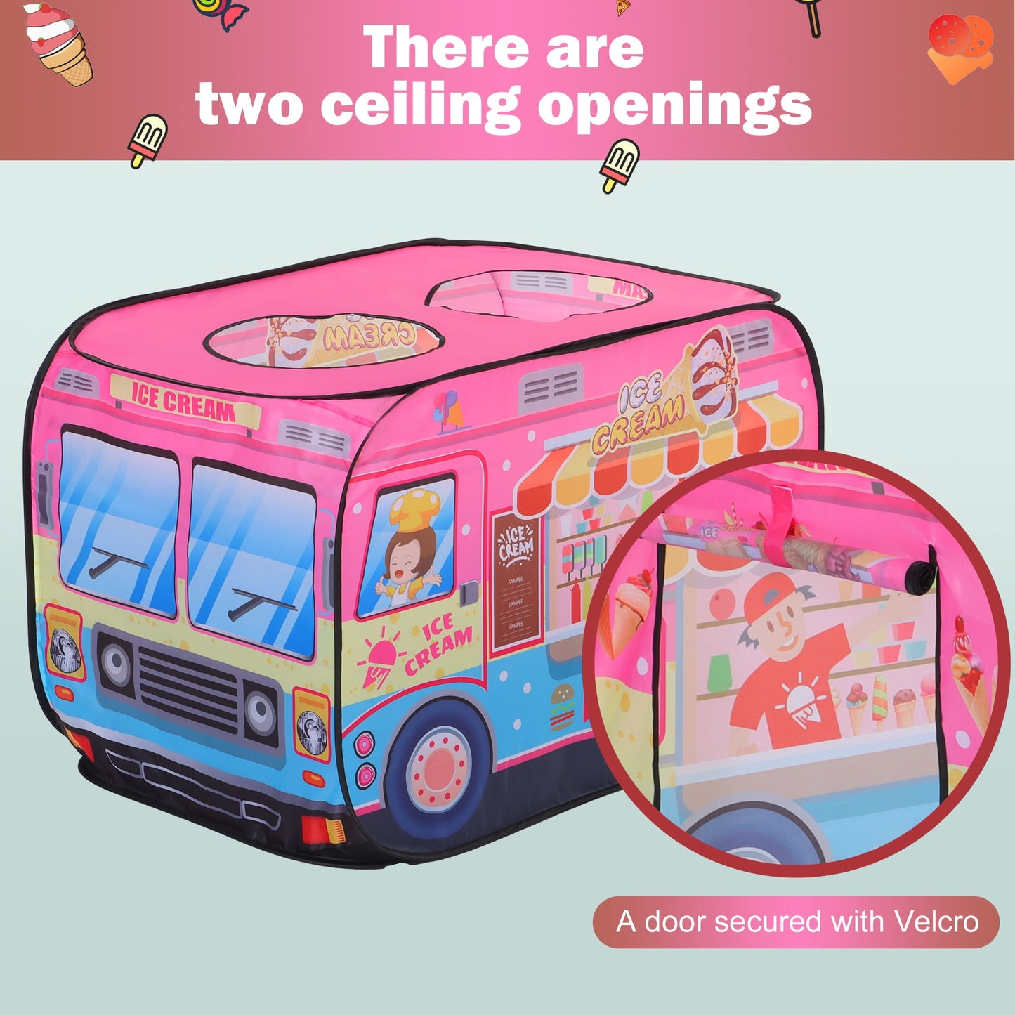 Yexmas Ice Cream Car Pop Up Tent with Carrying Case, Playhouse Indoor and Outdoor Kids Play Tent for Boys and Girls Children 3+ Years Gift