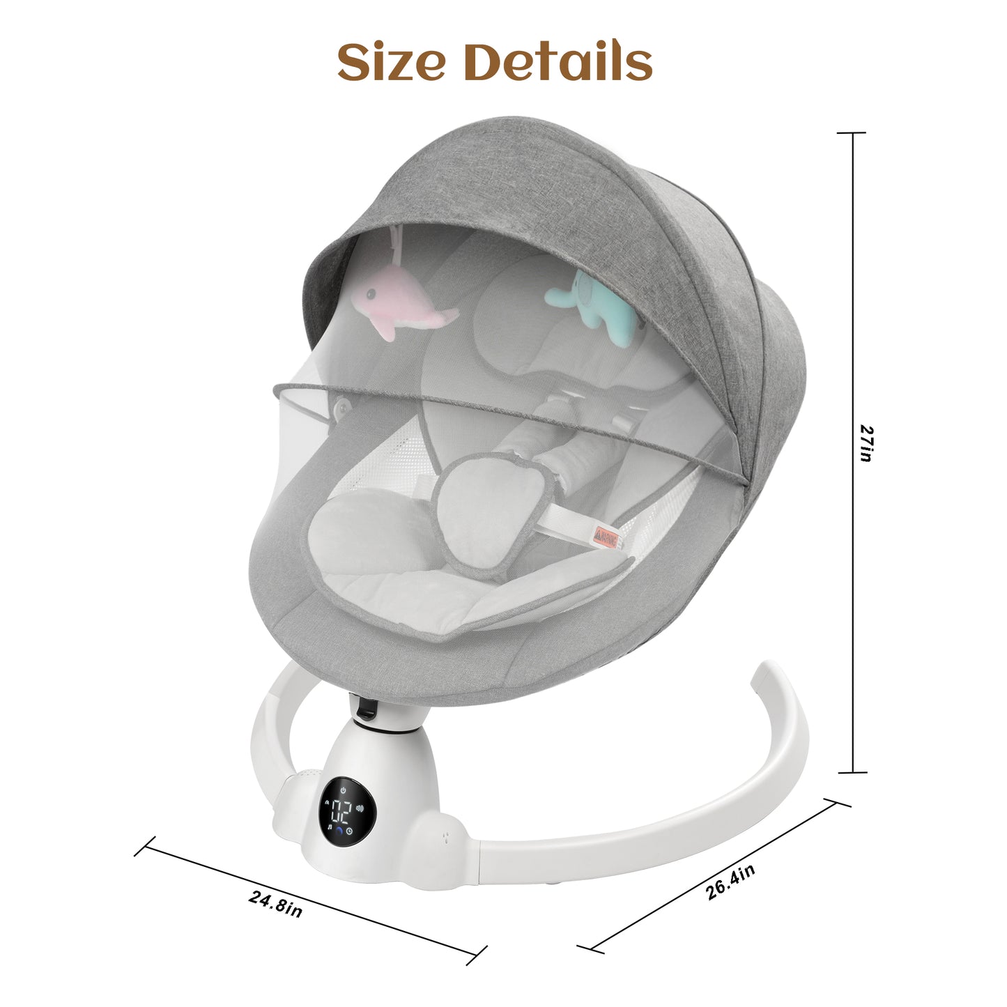 Babyeap Baby Swing for Infants - Smart Electric Swing with Bluetooth Control 5-point Harness,5 Sway Speed,10 Lullabies(Gray)