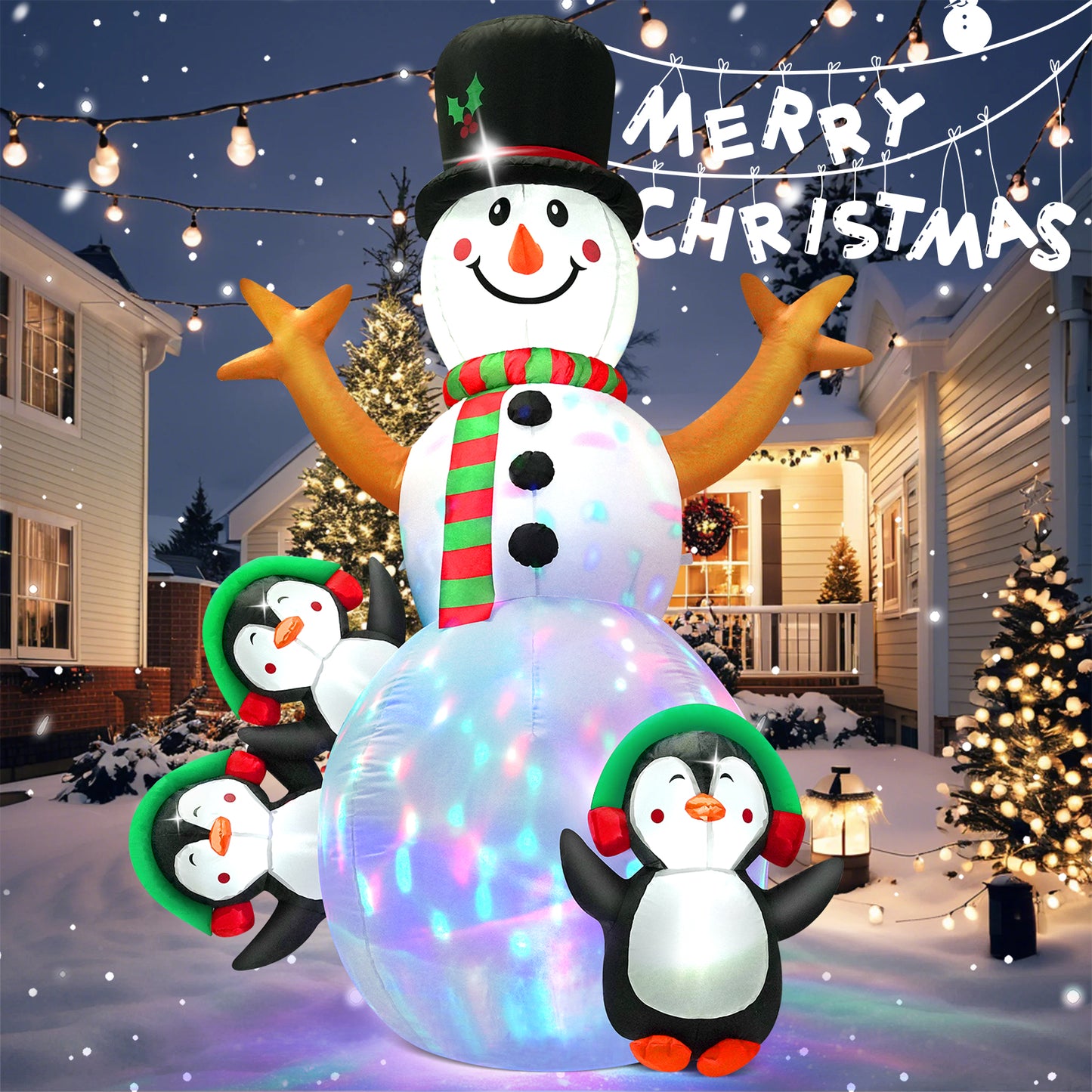 LOOKFLY 6.3 ft Christmas Snowman Inflatable Outdoor Decoration with Build-in Multicolor LEDs, Snowman Penguin Blow up Inflatables for Xmas Party