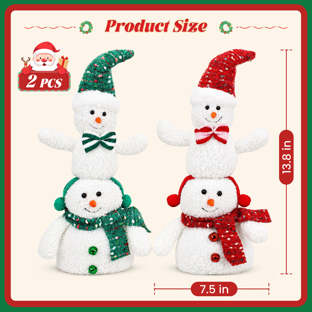 Yexmas 2pcs Snowman Plush Christmas Decorations, Handmade Snowman Figurine, Stuffed Doll Xmas Ornaments for Tabletop Home Fireplace Party Indoor Holiday Party Decor