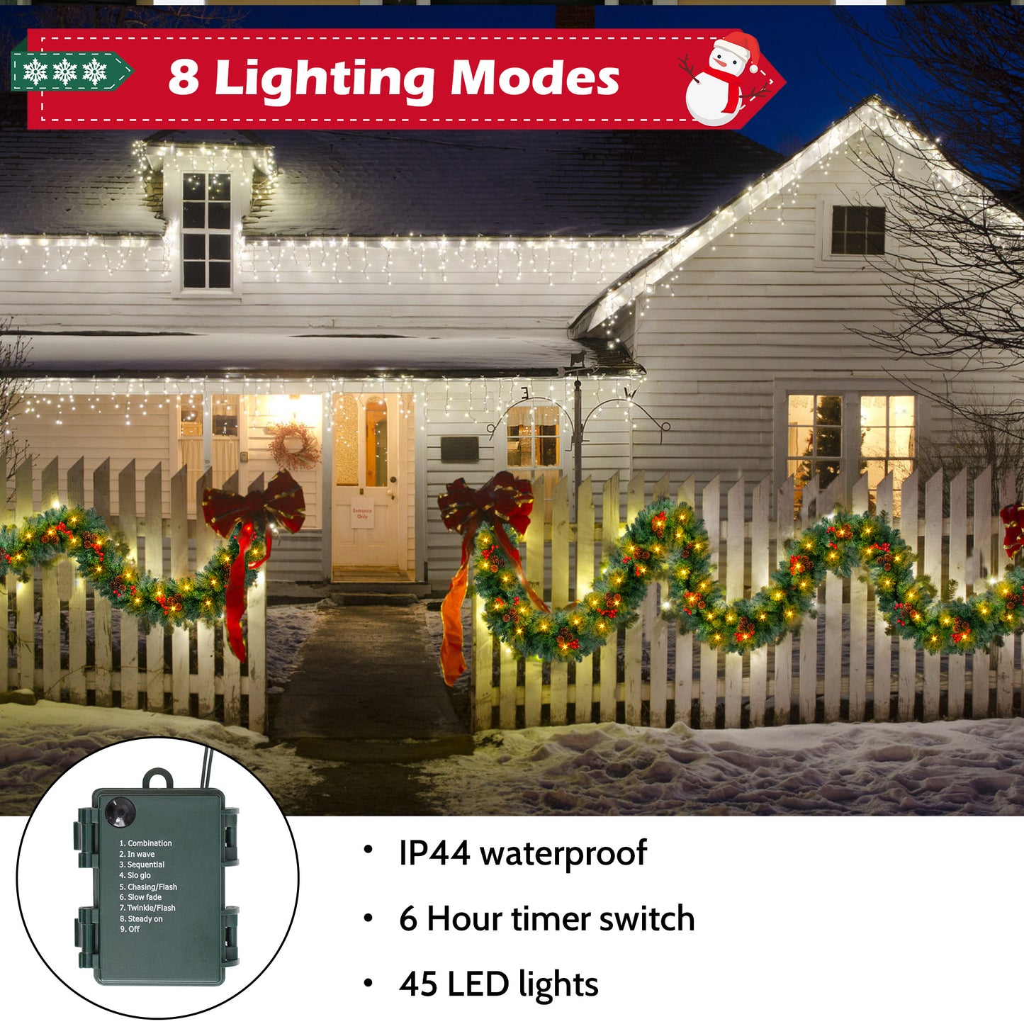 Yexmas 9ft Large Christmas Garland, Multi-Purpose Xmas Wreath with 60 LED Lights, Decorated with Pinecones, Berry Clusters, Battery Operated