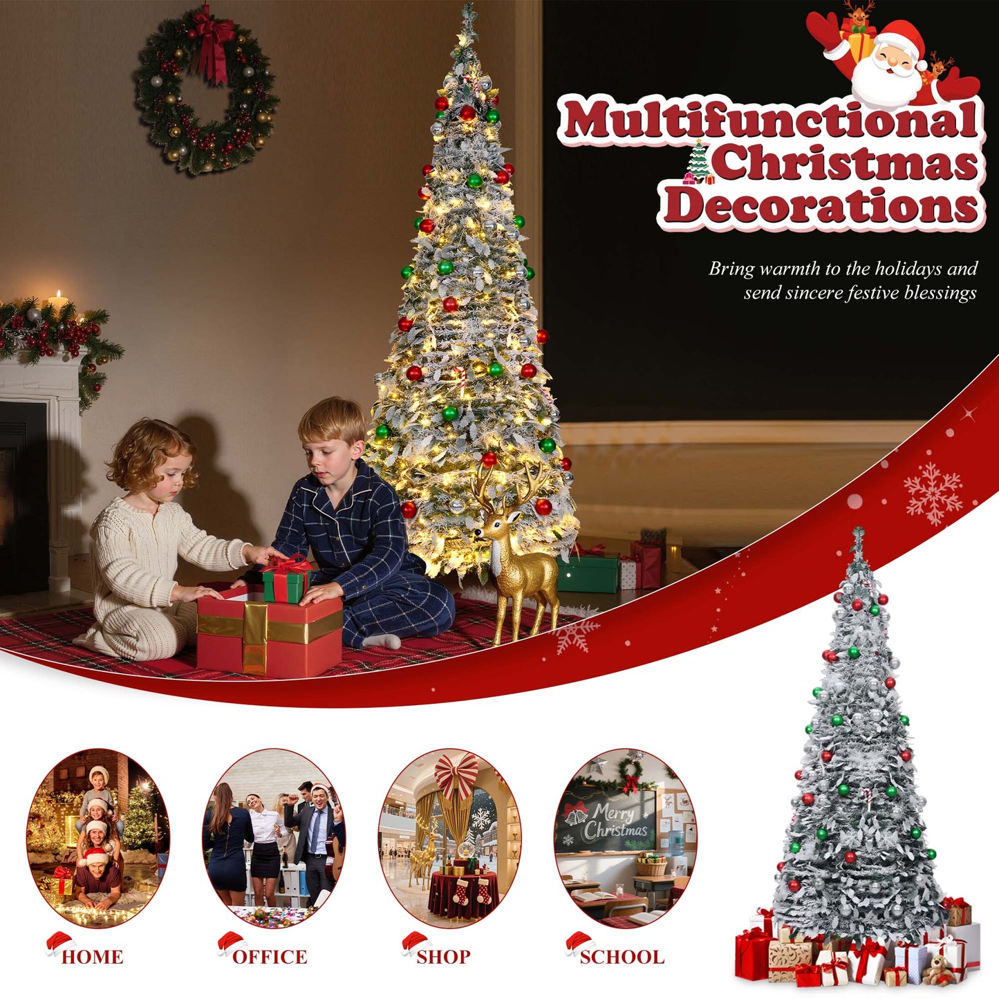 Lookfly 6FT Pop-Up Artificial Christmas Tree with 300LED Lights,White Prelit Christmas Tree with Foldable Base