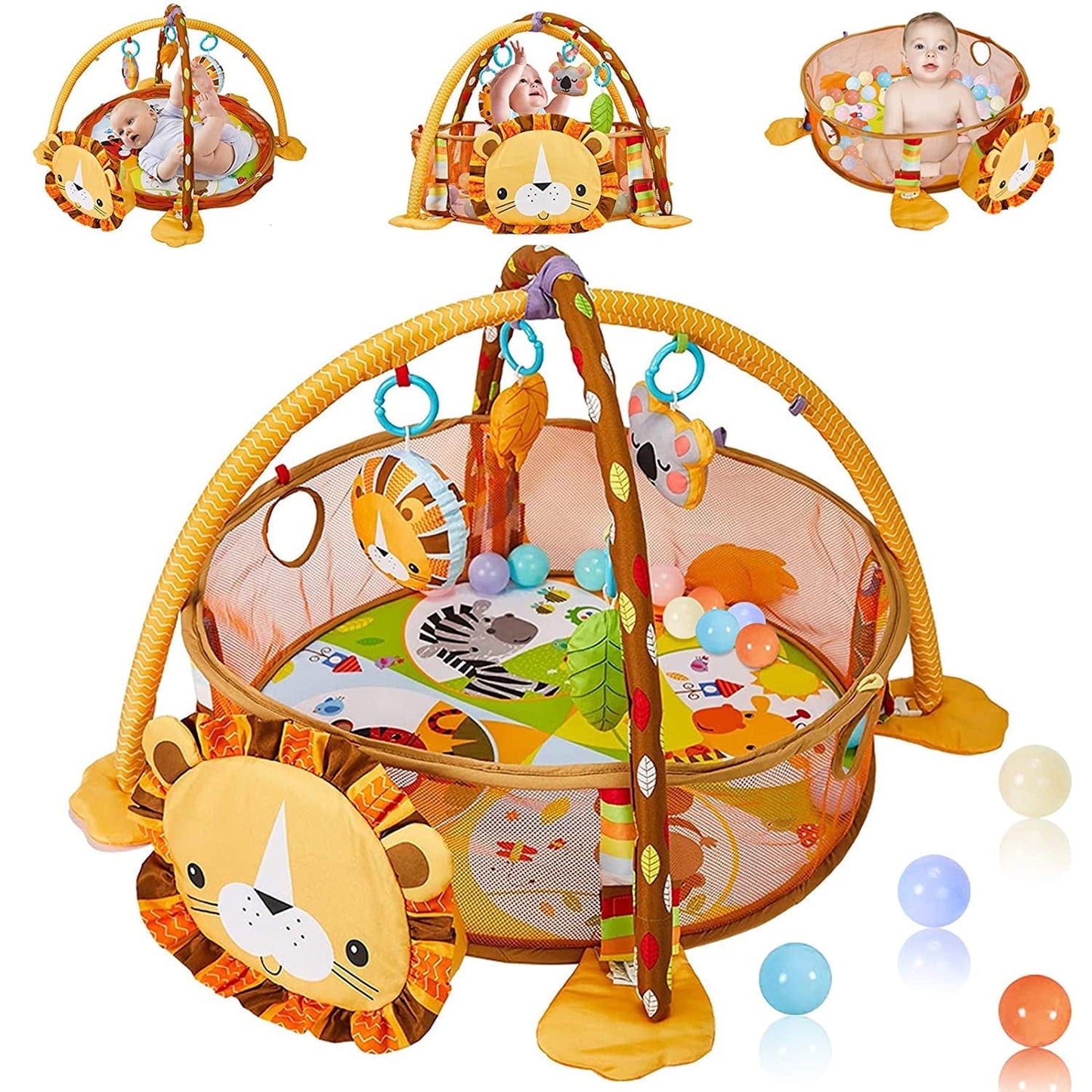 Babyeap 3 in 1 Baby Gym Play Mat Baby Activity with Ocean Ball,Green Turtle
