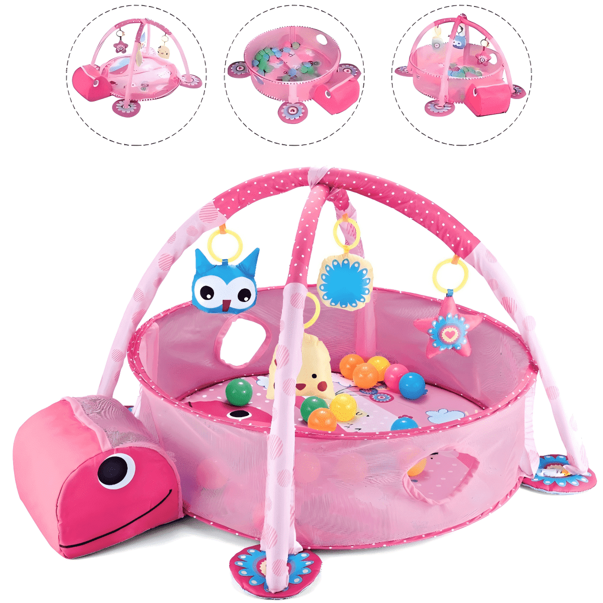 Babyeap 3 in 1 Baby Gym Play Mat Baby Activity with Ocean Ball,Green Turtle