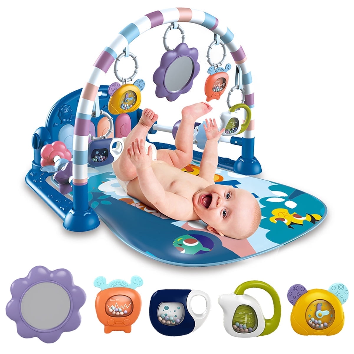 Babyeap Baby Gym Play Mat 3 in 1 Fitness Rack with Music and Lights Fun Piano Baby Activity Center