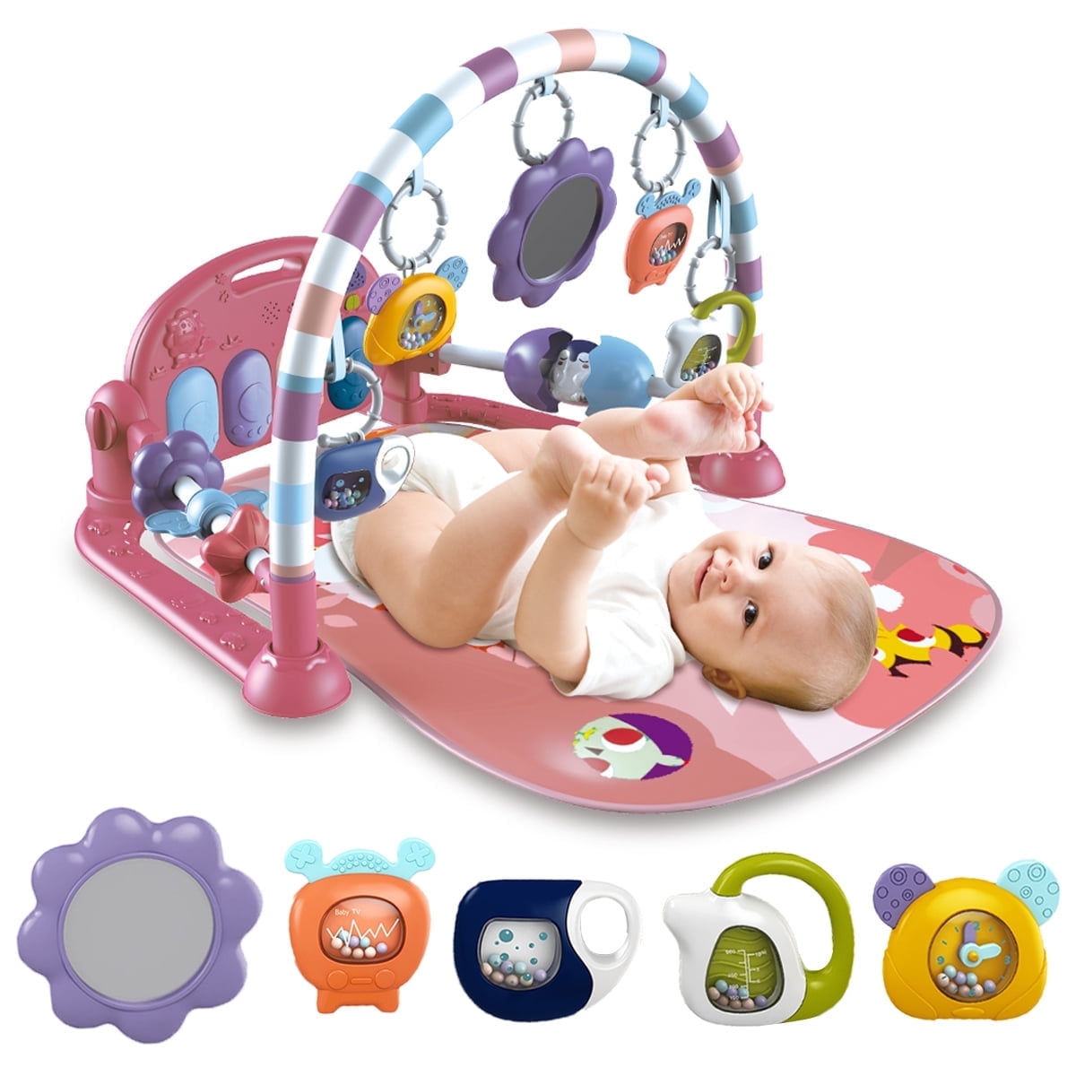 Babyeap Baby Gym Play Mat 3 in 1 Fitness Rack with Music and Lights Fun Piano Baby Activity Center