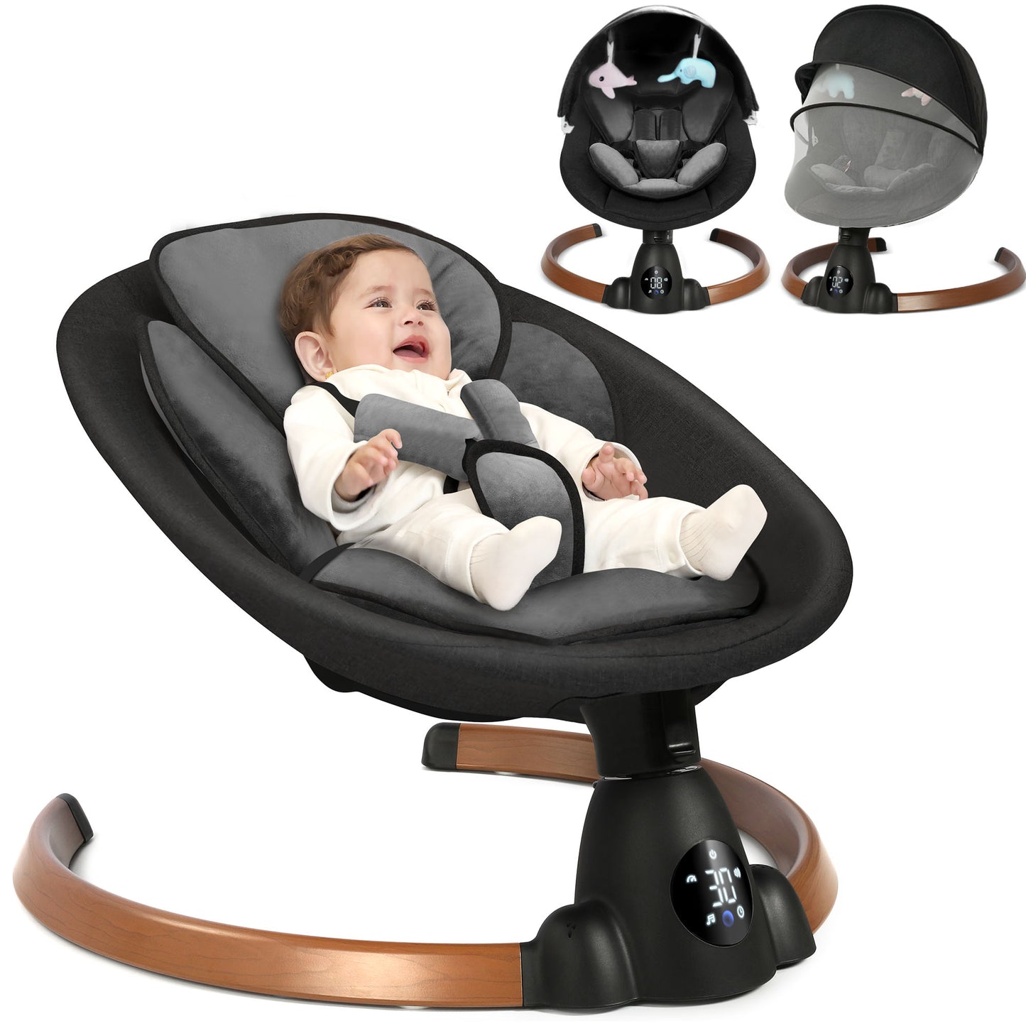 Babyeap Baby Swing for Infants - Smart Electric Swing with Bluetooth Control 5-point Harness,5 Sway Speed,10 Lullabies(Gray)
