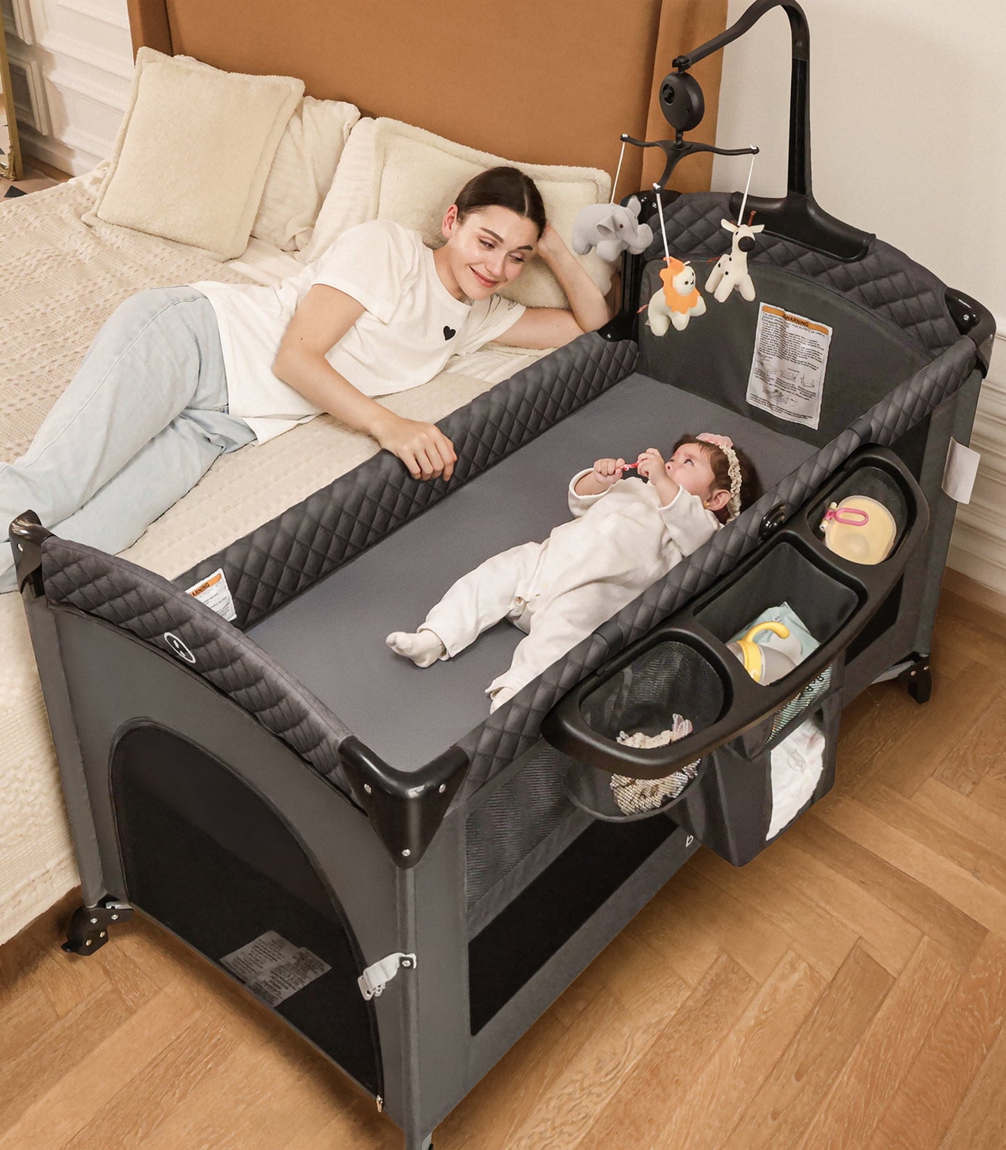 Babyeap 5 in 1 Baby Bassinet,Baby Sleeping Bed,Baby Changing Table,Baby Playpen,Standalone Baby Crib,Baby Bedside Bassinet for Newborn Baby