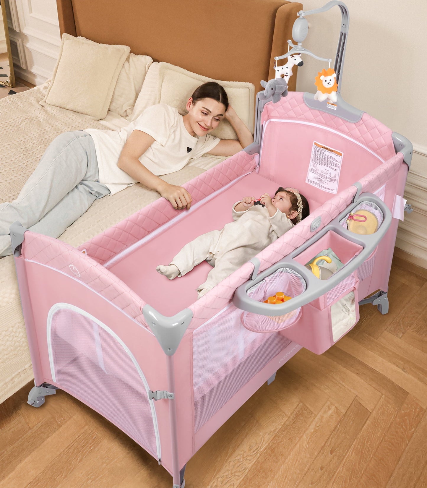 Babyeap 5 in 1 Baby Bassinet,Baby Sleeping Bed,Baby Changing Table,Baby Playpen,Standalone Baby Crib,Baby Bedside Bassinet for Newborn Baby