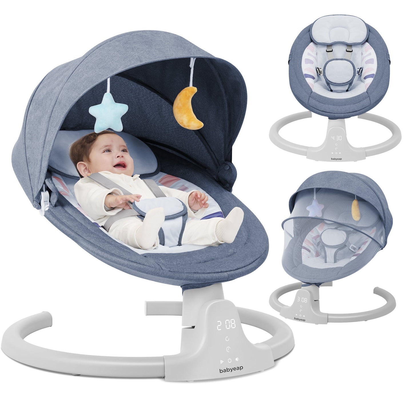 Babyeap Baby Swing for Infants - APP Remote Bluetooth Control, 5 Speed Settings, 10 Lullabies, USB Plug