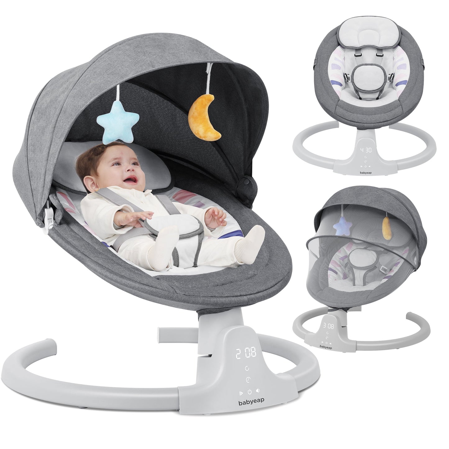 Babyeap Baby Swing for Infants - APP Remote Bluetooth Control, 5 Speed Settings, 10 Lullabies, USB Plug