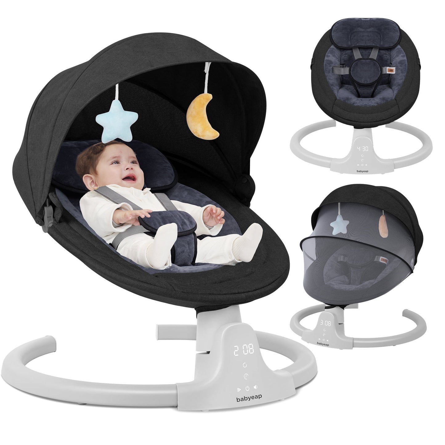Babyeap Baby Swing for Infants - APP Remote Bluetooth Control, 5 Speed Settings, 10 Lullabies, USB Plug