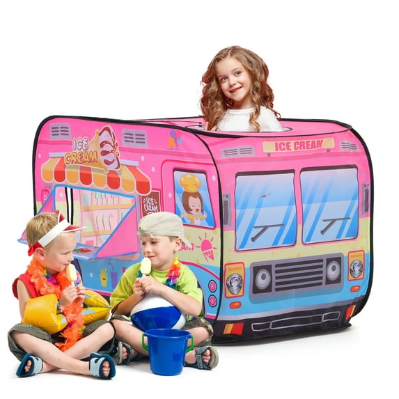 Yexmas Ice Cream Car Pop Up Tent with Carrying Case, Playhouse Indoor and Outdoor Kids Play Tent for Boys and Girls Children 3+ Years Gift