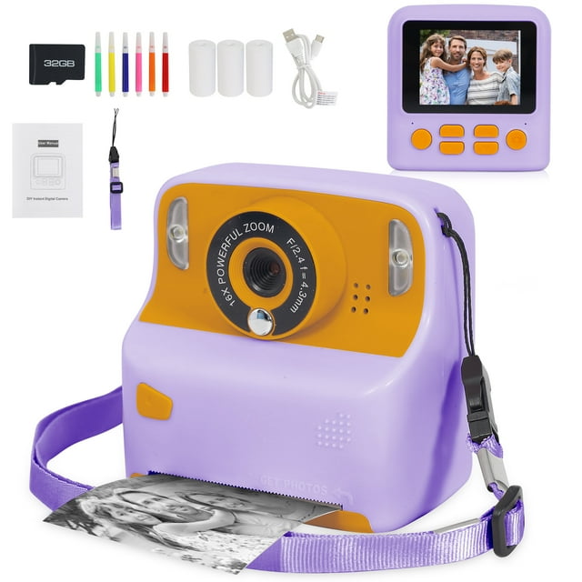 Yexmas Instant Print Digital Kids Camera 1080P Rechargeable HD Digital Video Cameras with 32G SD Card Gift for 3-12 Years Old Toddler Toy Girls Boy Birthday Gifts for Kids